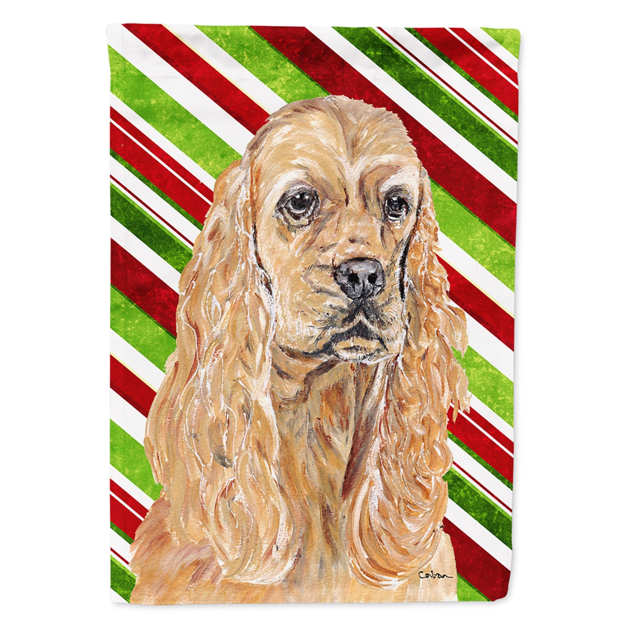 Buff Cocker Spaniel Candy Cane Christmas Flag Garden Size