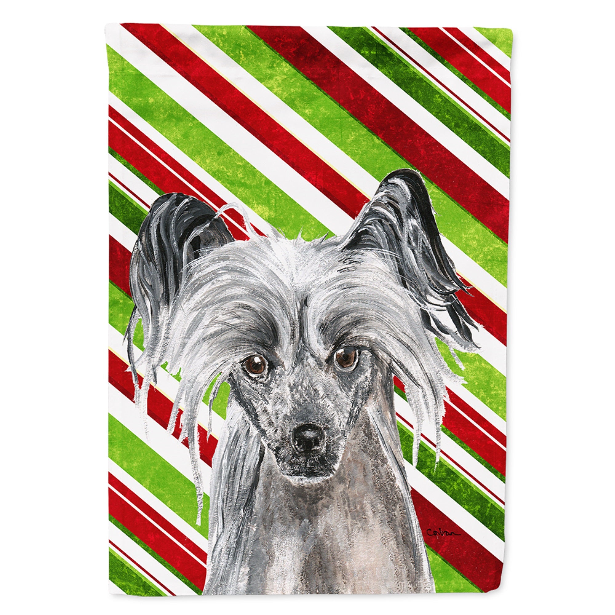 Chinese Crested Candy Cane Christmas Flag Garden Size
