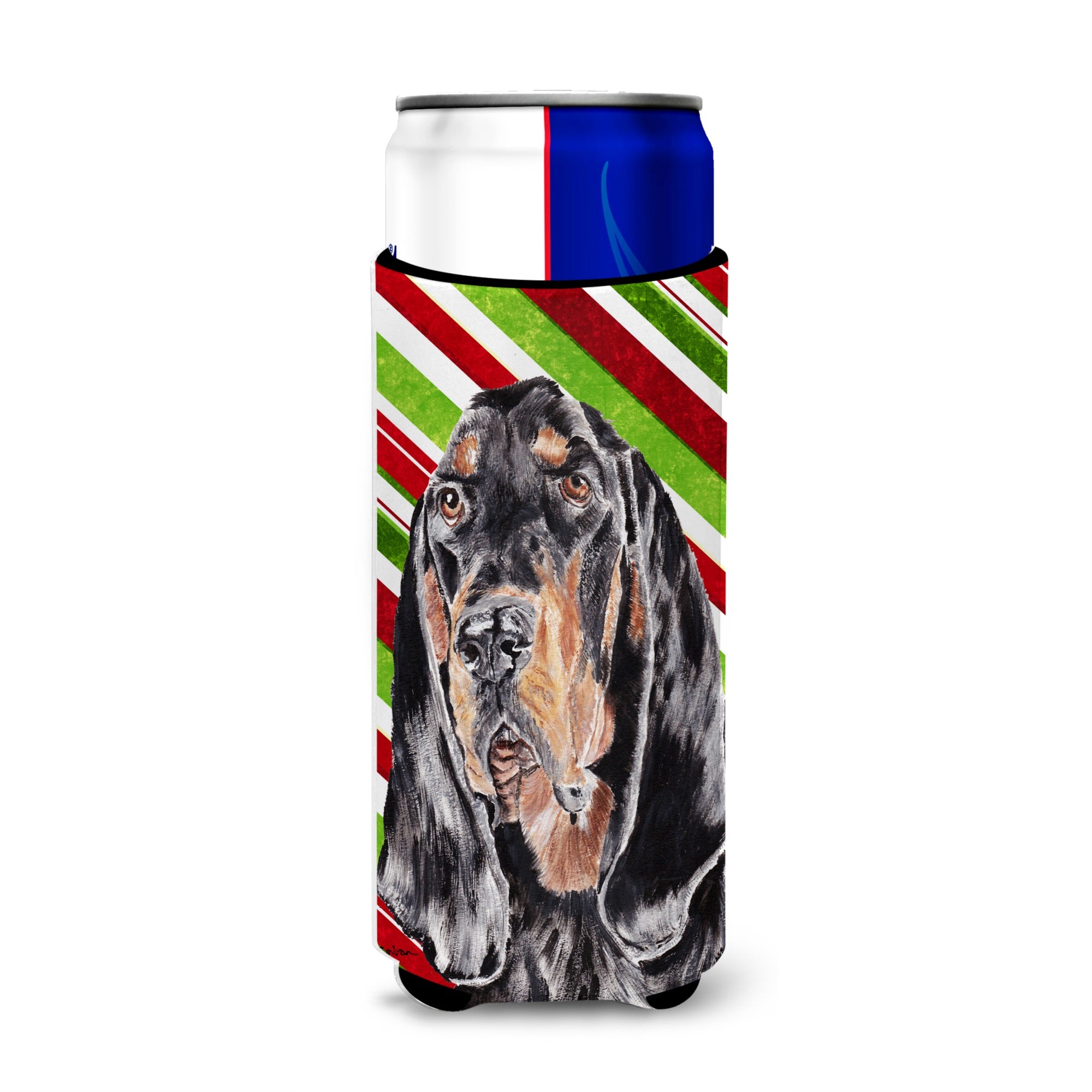 Black And Tan Coonhound Candy Cane Christmas Ultra Hugger For Slim Cans