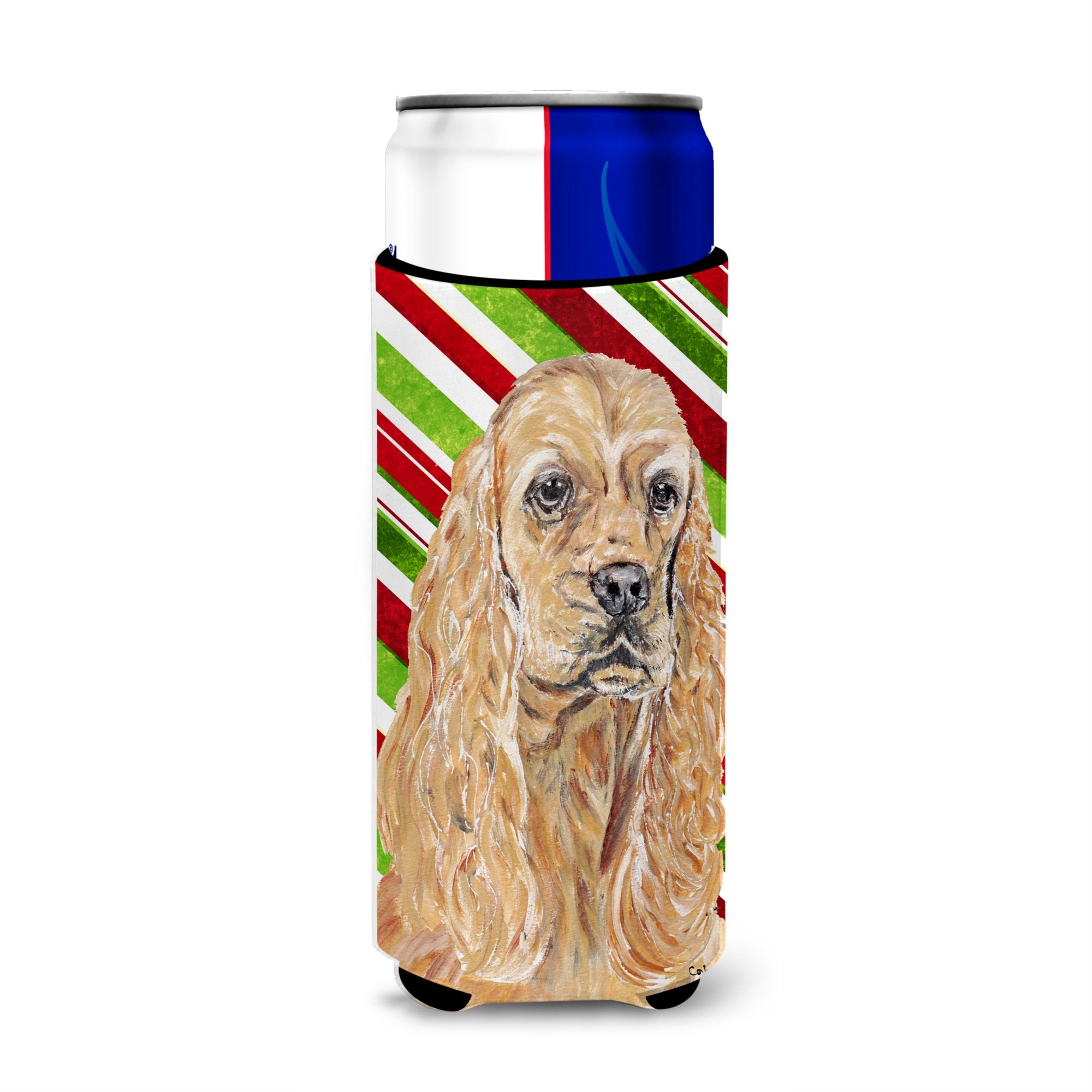 Buff Cocker Spaniel Candy Cane Christmas Ultra Hugger For Slim Cans