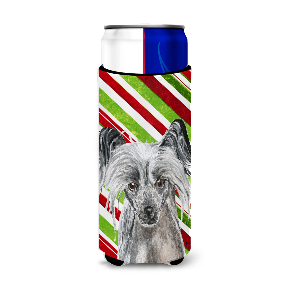Chinese Crested Candy Cane Christmas Ultra Hugger For Slim Cans
