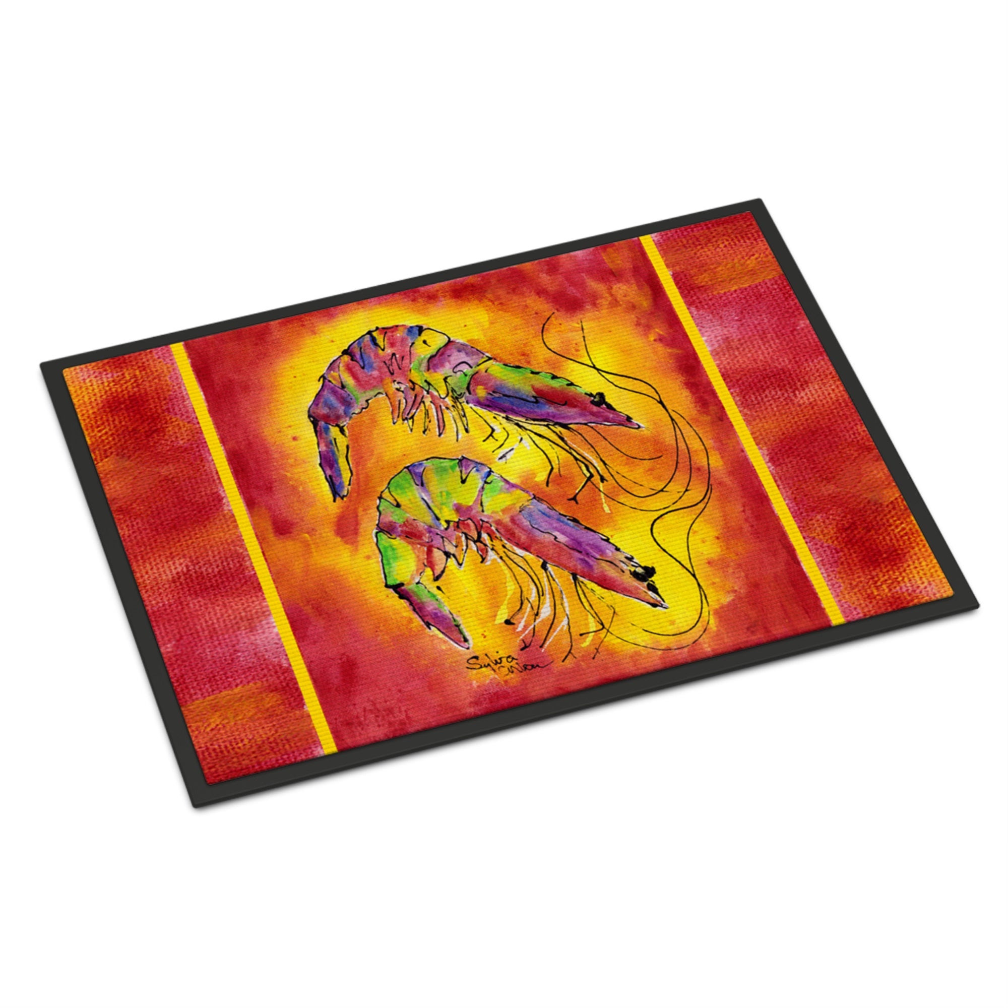 Bright Shrimp On Red Indoor Or Outdoor Mat 18X27
