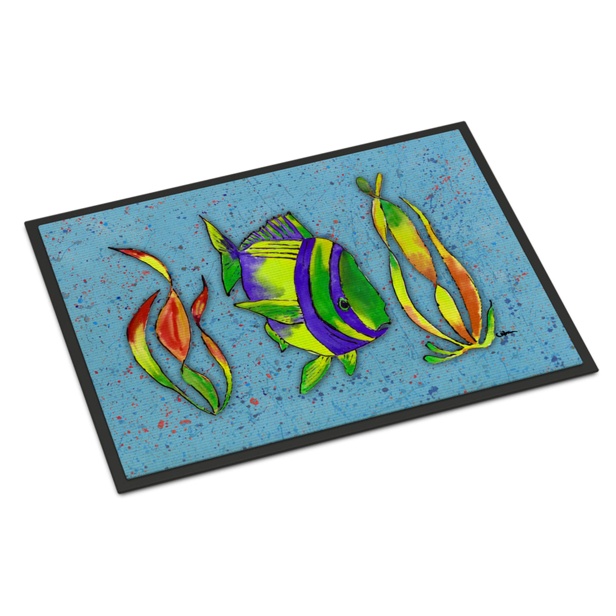 Tropical Fish On Blue Indoor Or Outdoor Mat 18X27