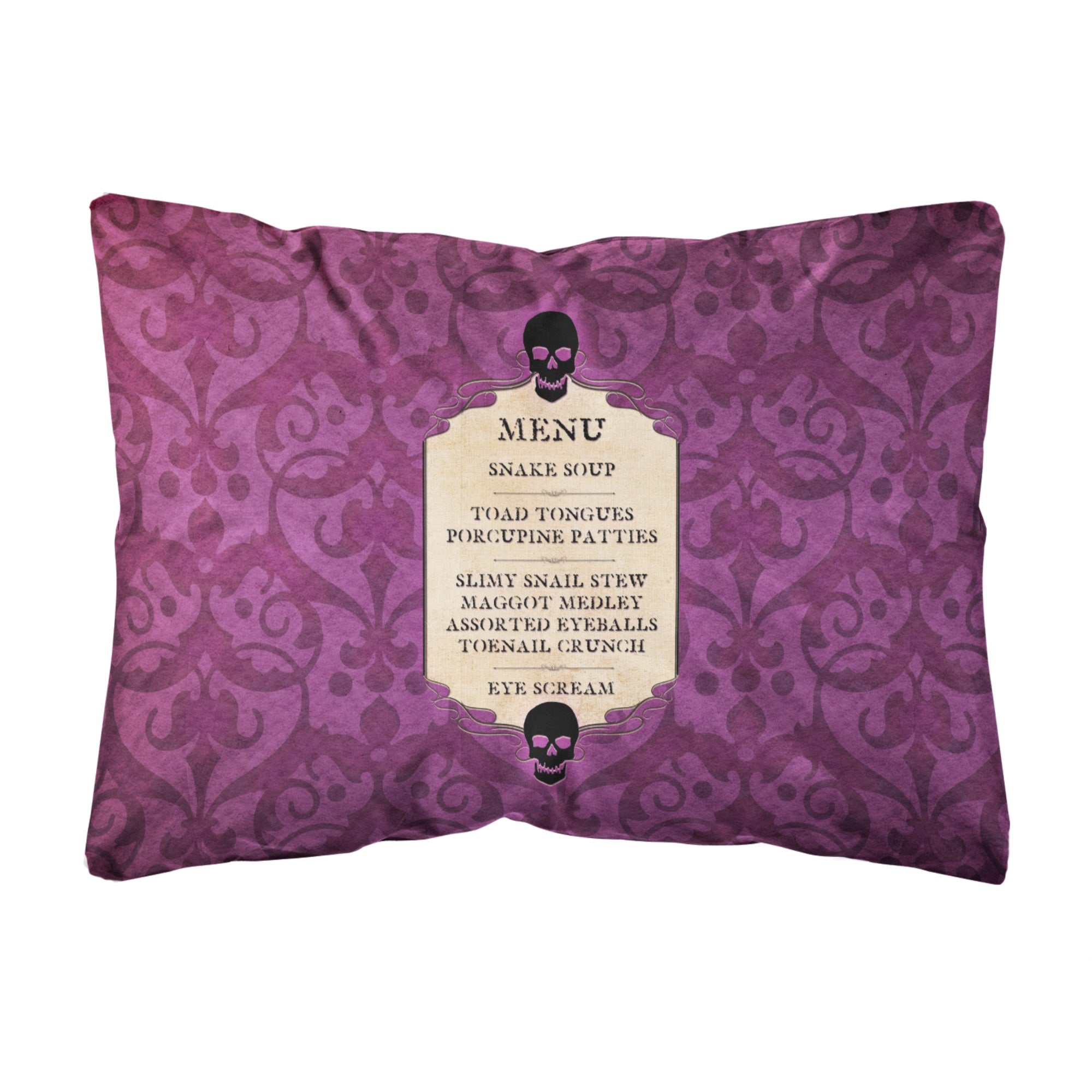 Goulish Menu Including Eye Screen Snake Soup Halloween Canvas Fabric Decorative Pillow
