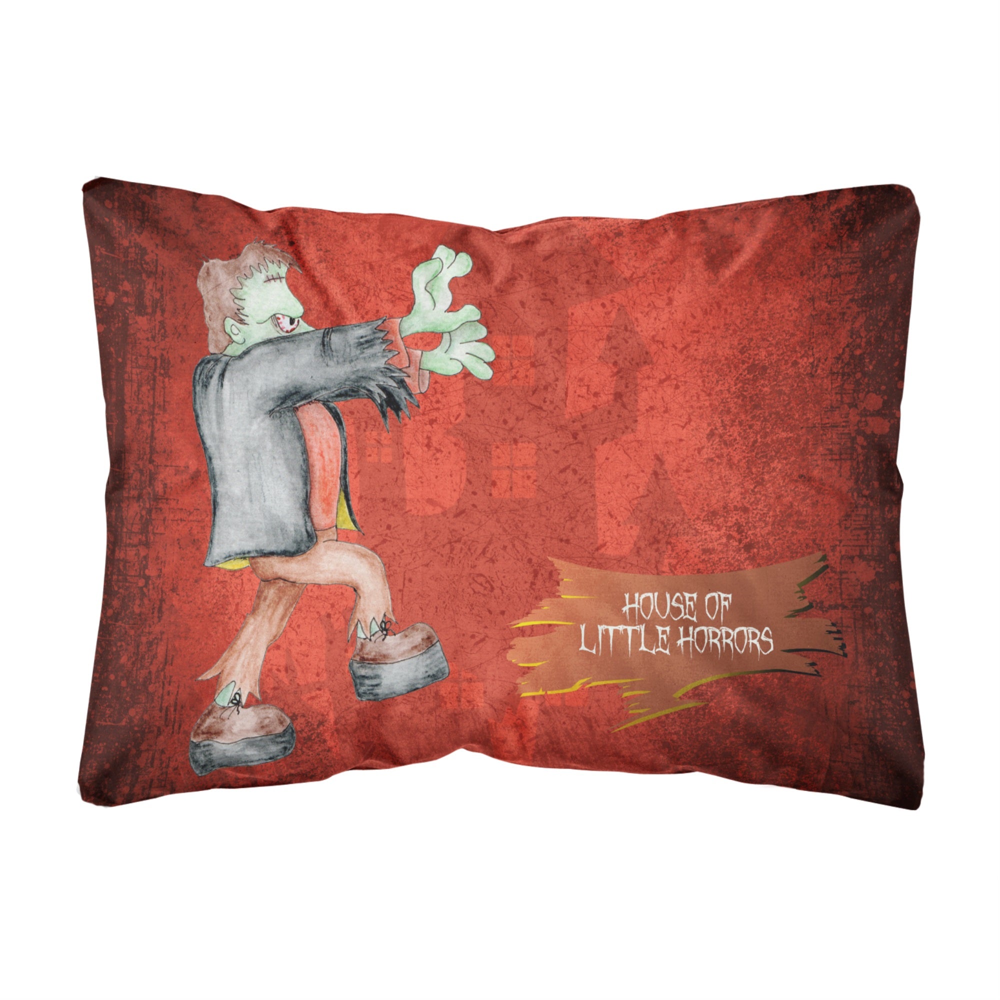 Little House Of Horrors With Frankenstein Halloween Canvas Fabric Decorative Pillow