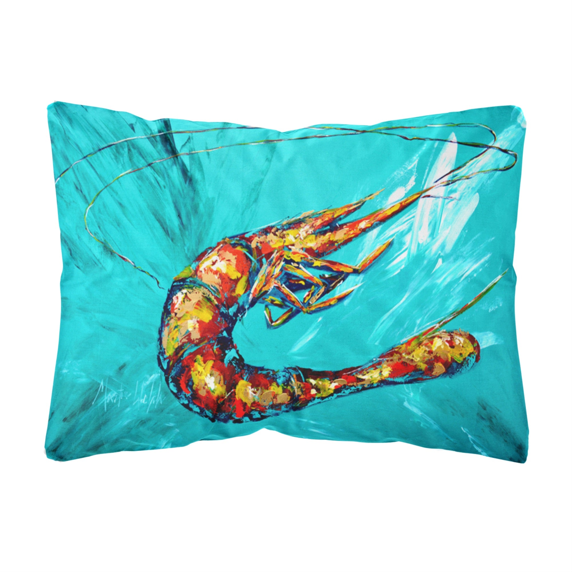 Shrimp Teal Shrimp Canvas Fabric Decorative Pillow