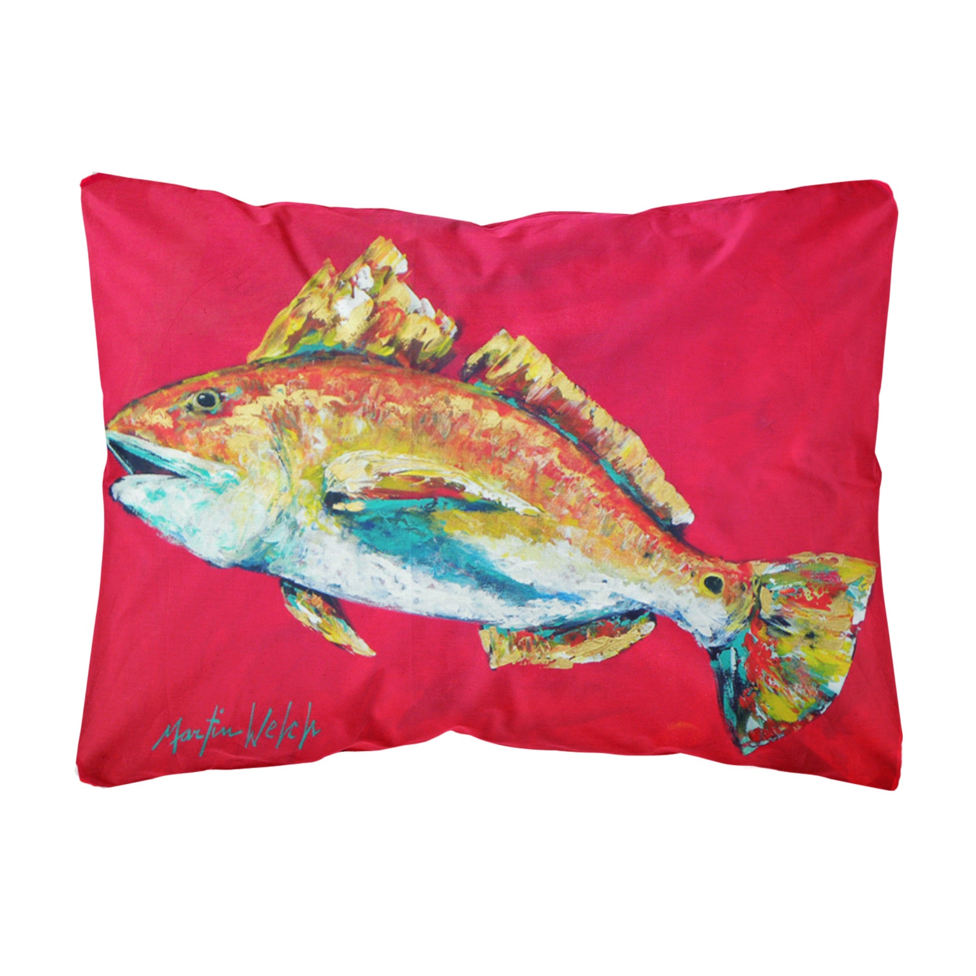 Fish - Red Fish Woo Hoo Canvas Fabric Decorative Pillow