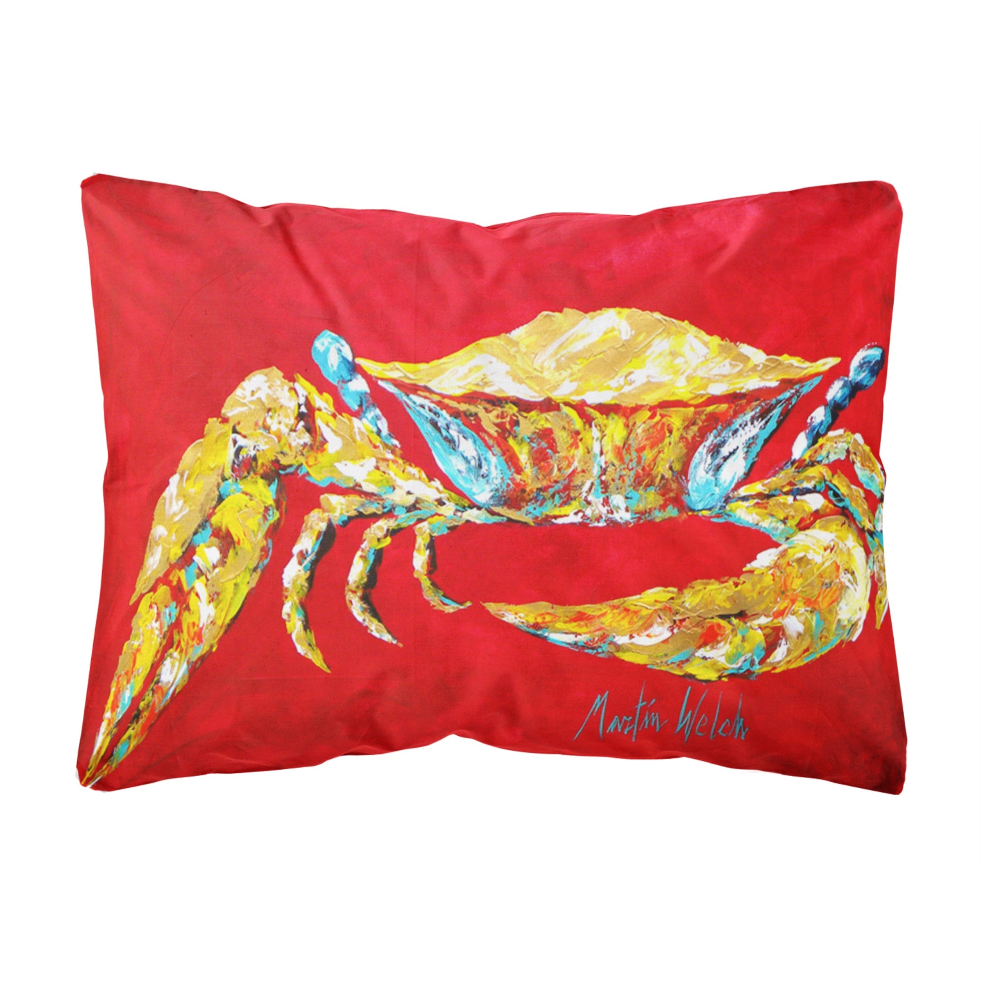 Crab Blue On Red, Sr Canvas Fabric Decorative Pillow