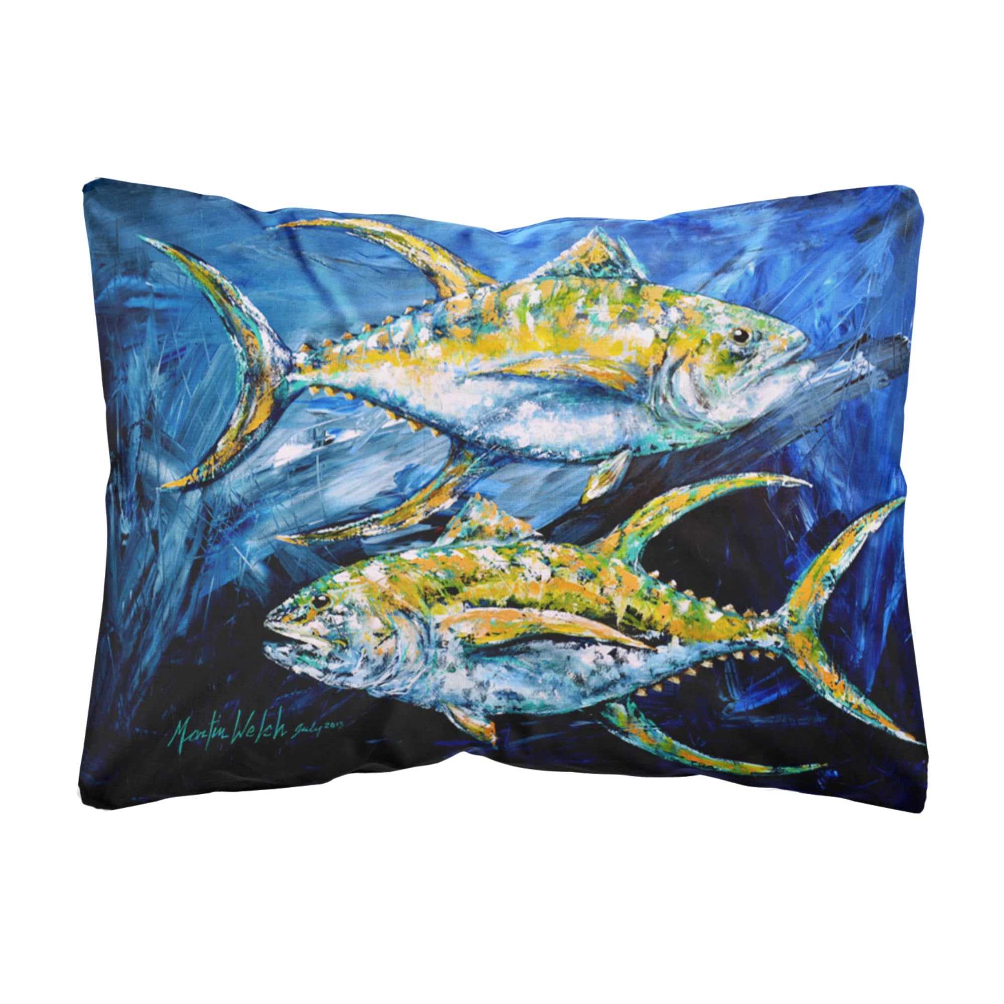 Fish - Tuna Tuna Blue Canvas Fabric Decorative Pillow