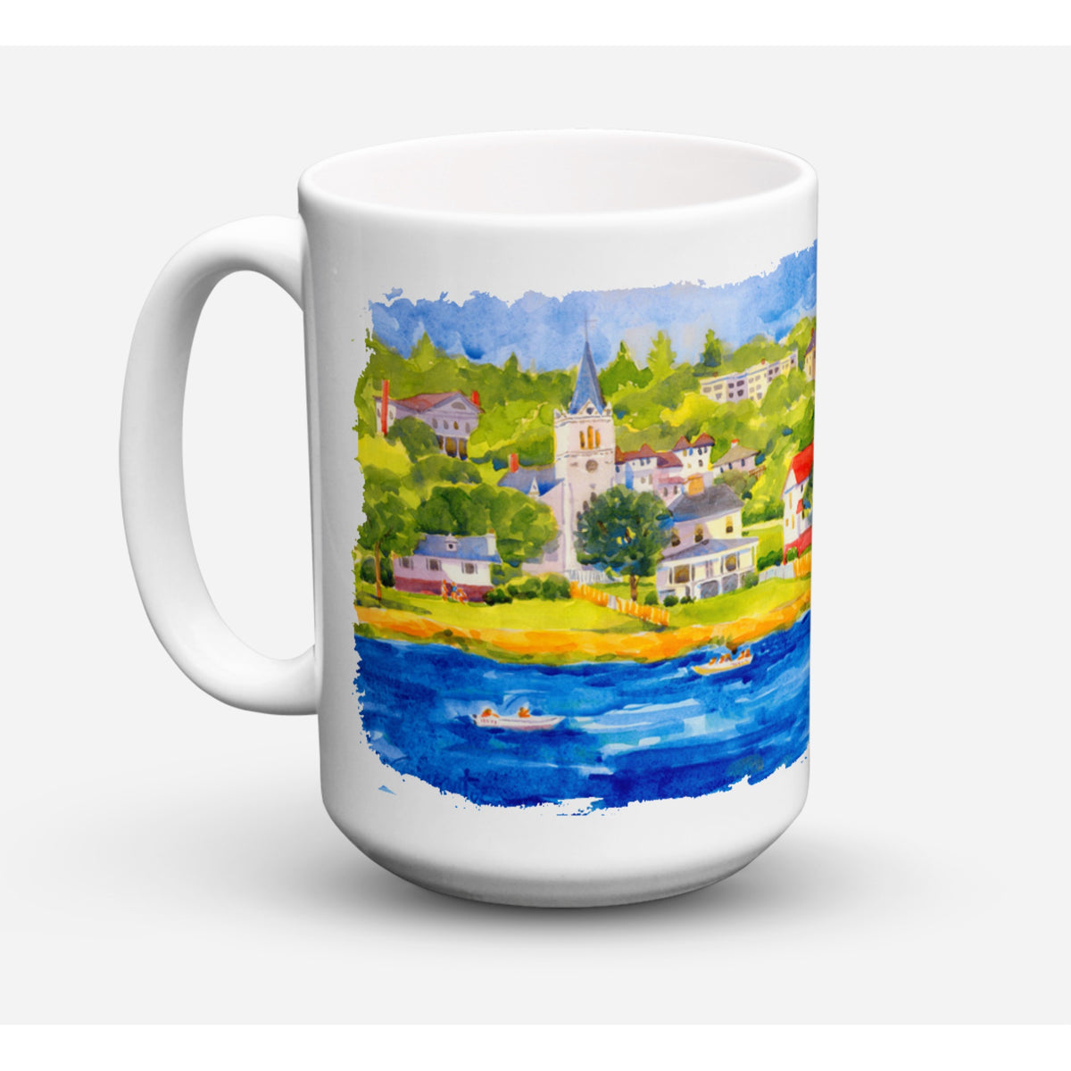 Harbour Scene With Sailboat Coffee Mug 15 Oz