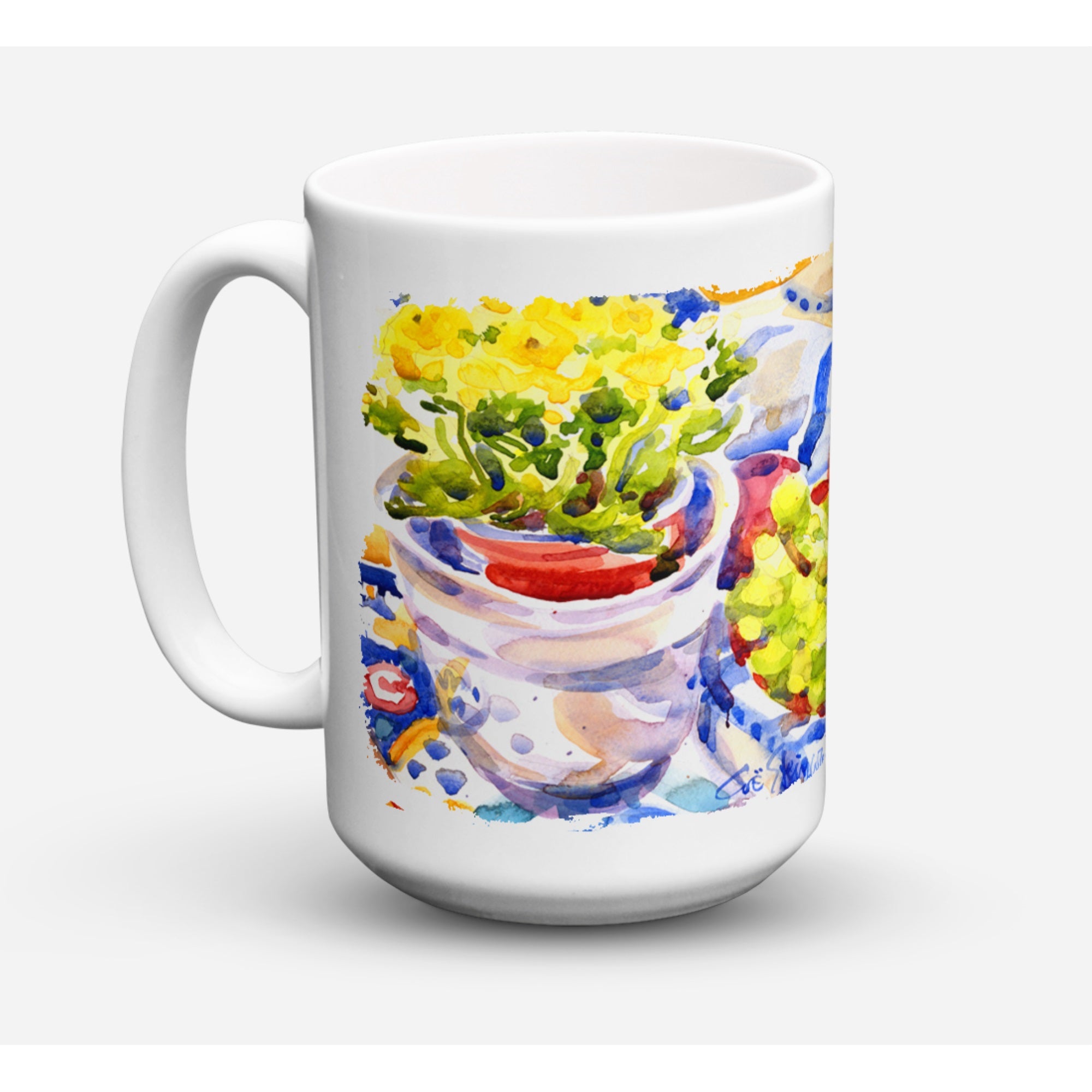 Apples, Plums And Grapes With Flowers Coffee Mug 15 Oz