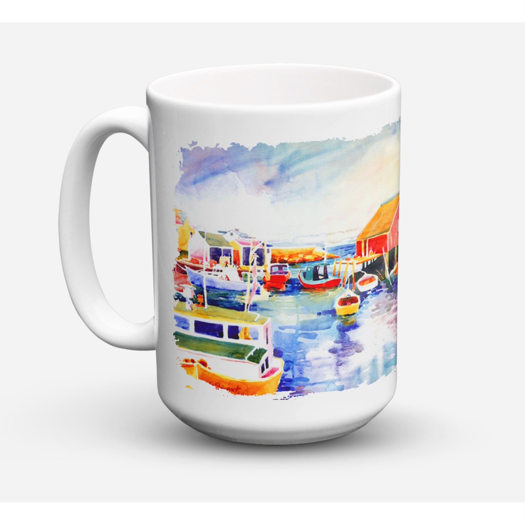 Boats At Harbour With A View Coffee Mug 15 Oz