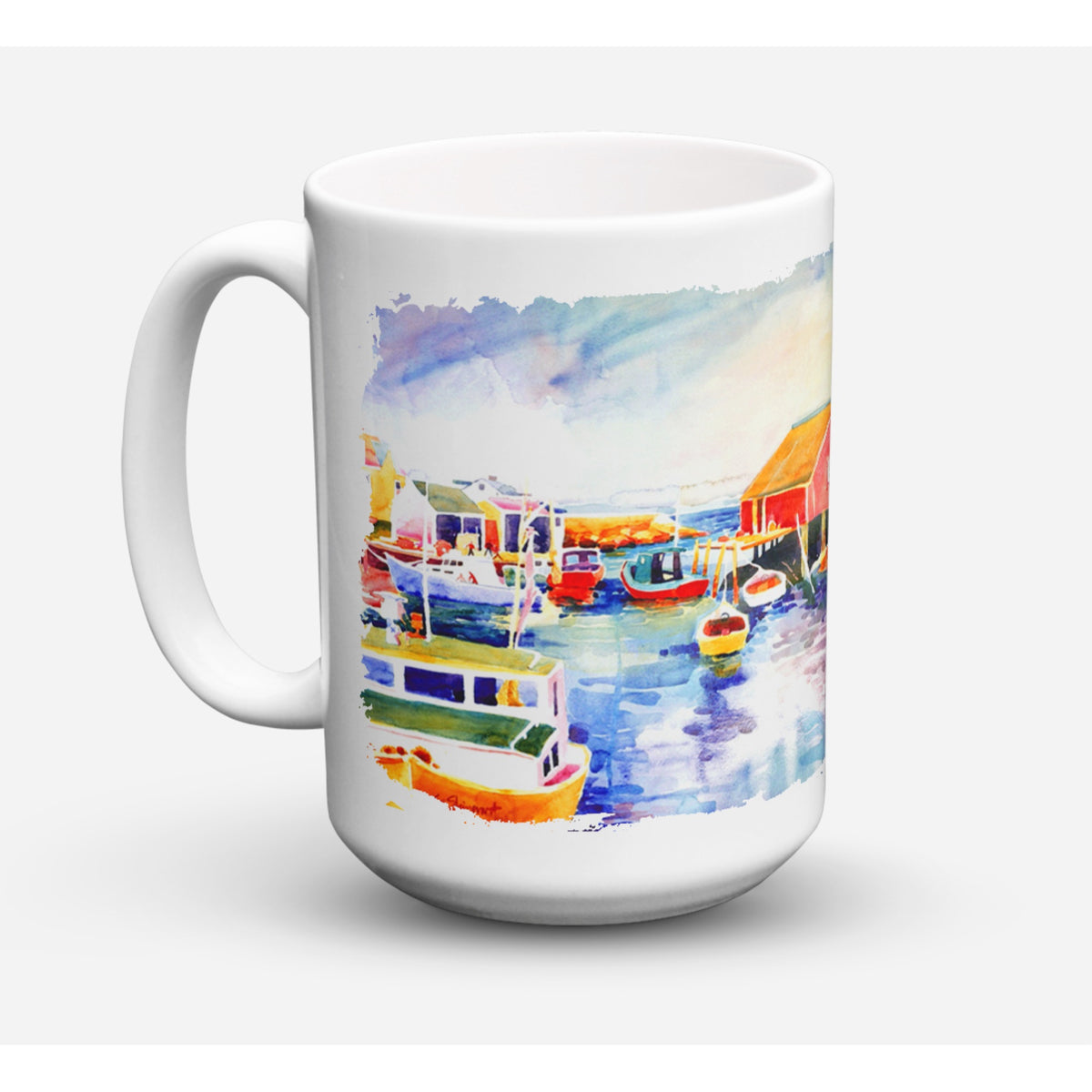 Boats At Harbour With A View Coffee Mug 15 Oz