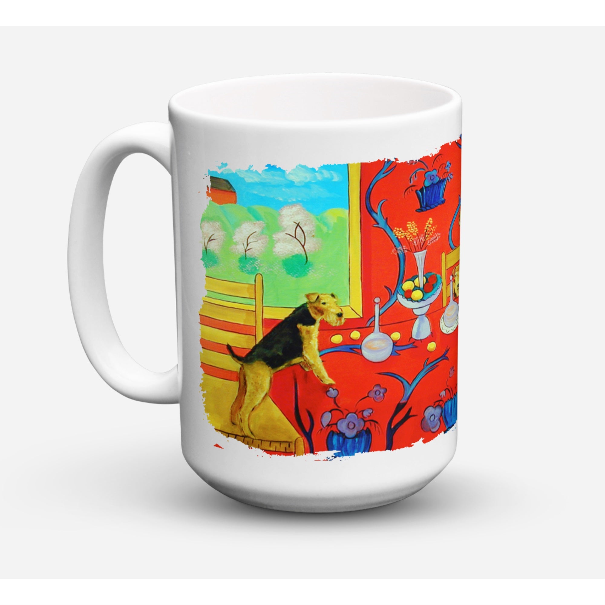 Airedale Terrier With Lady In The Kitchen Coffee Mug 15 Oz