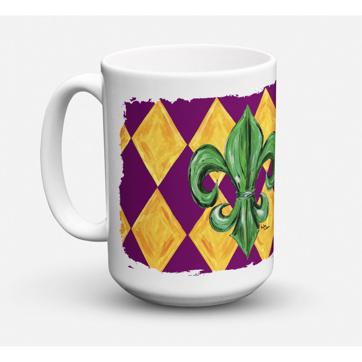 Mardi Gras Fleur De Lis Purple Green And Gold Coffee Mug 15 Oz