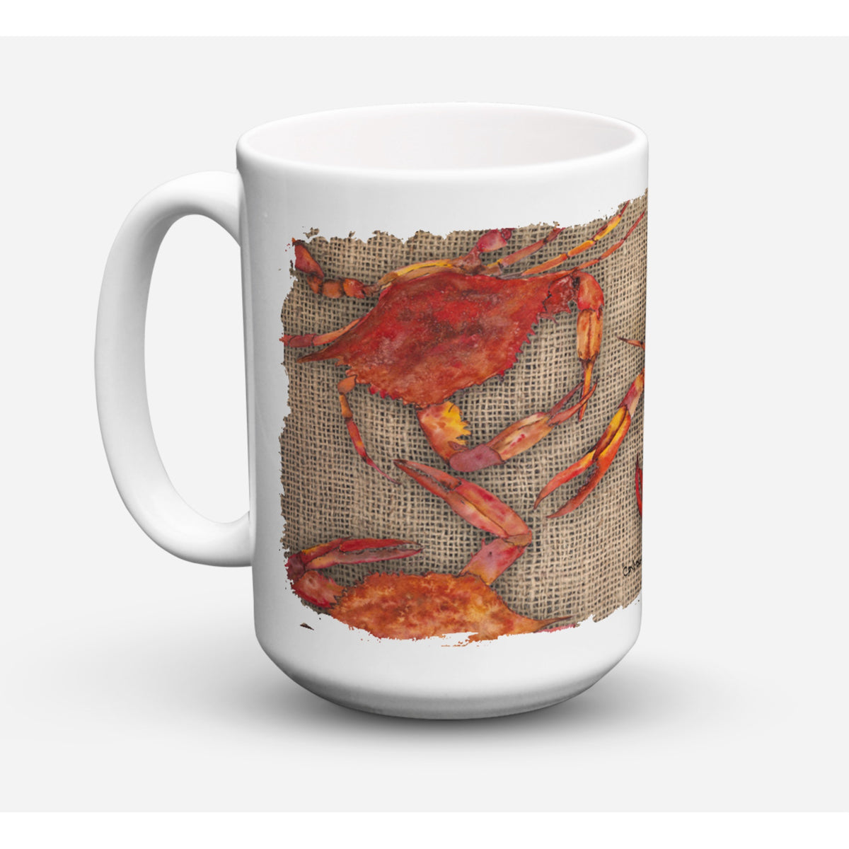 Cooked Crabs On Faux Burlap Coffee Mug 15 Oz