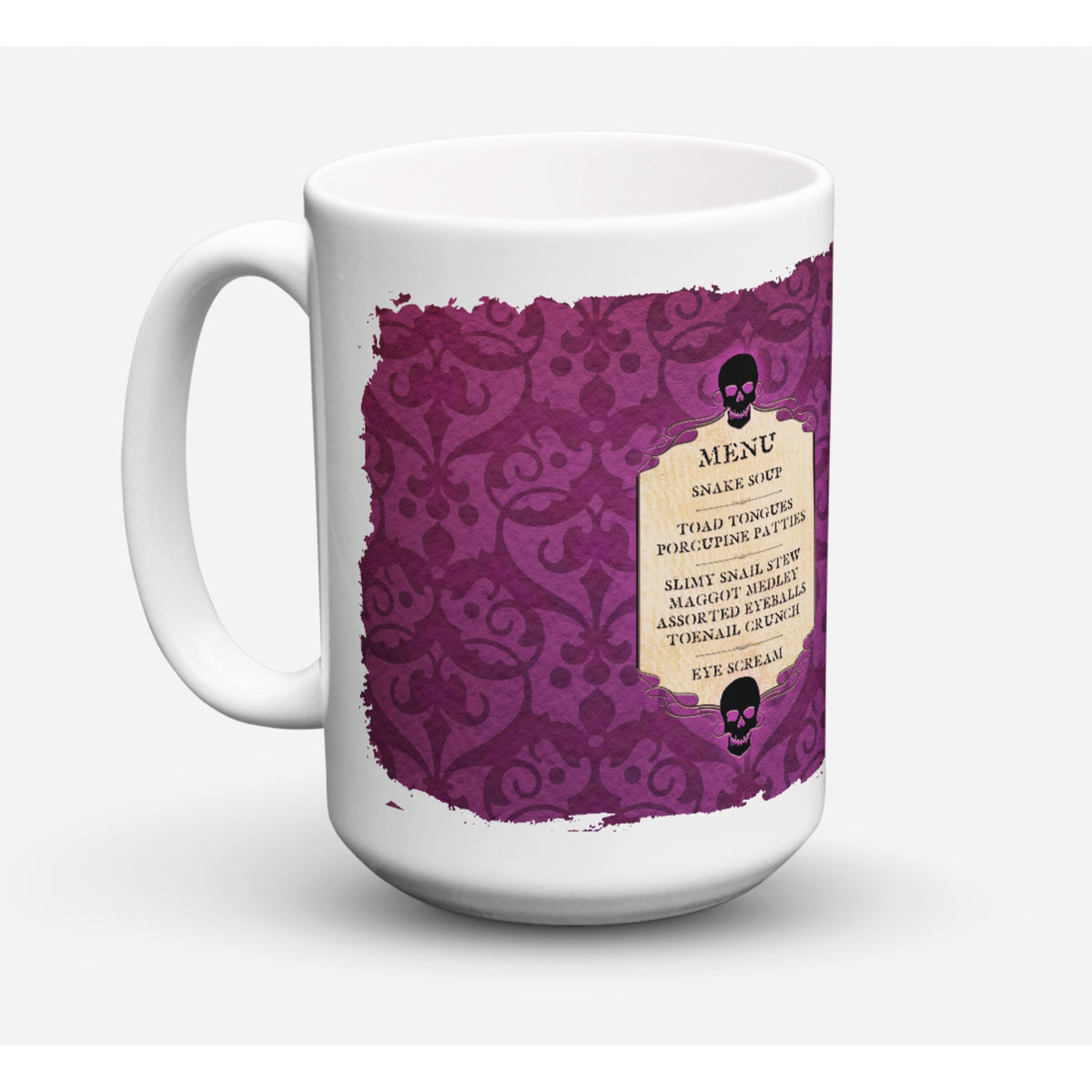 Goulish Menu Including Eye Screen Snake Soup Halloween Coffee Mug 15 Oz
