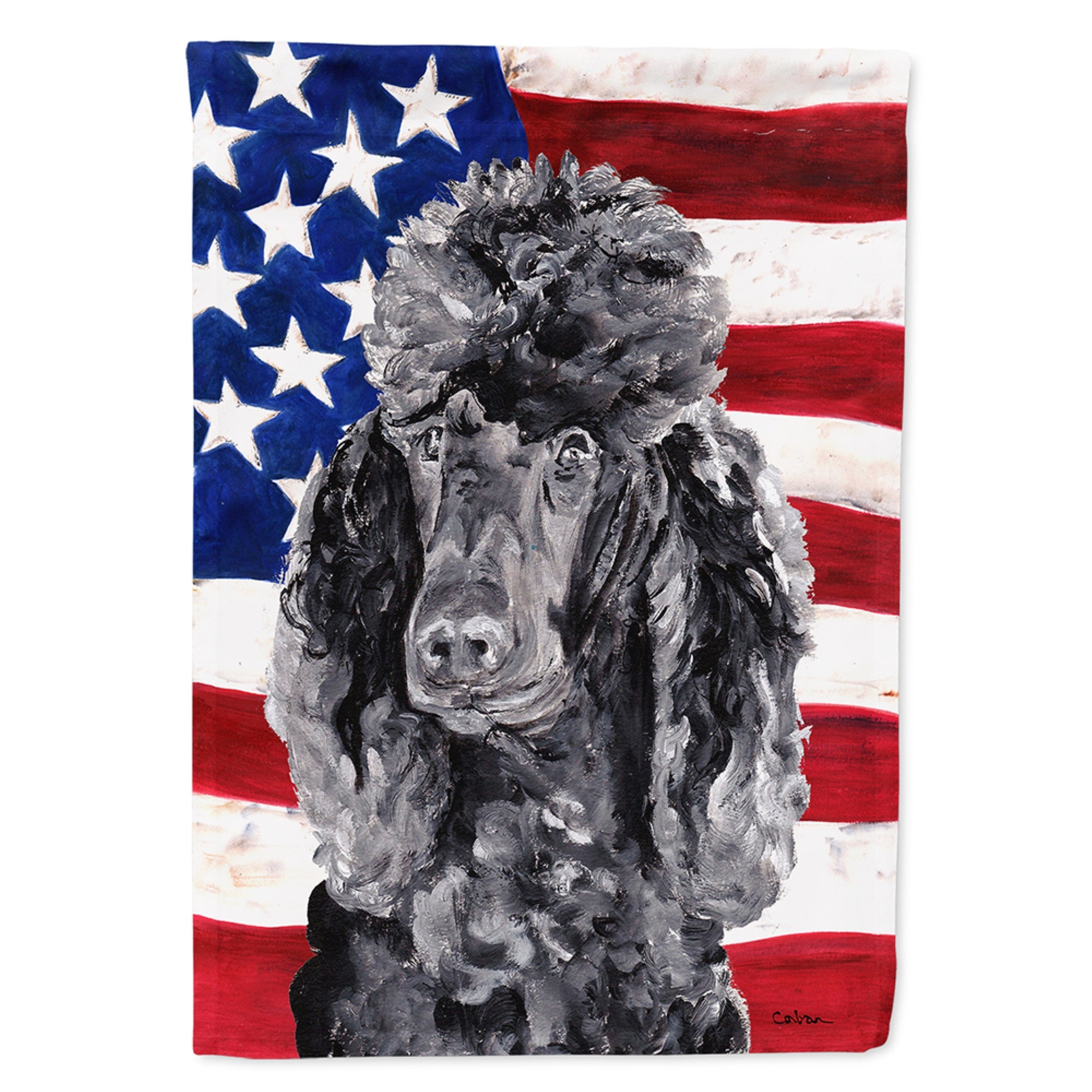 Black Standard Poodle With American Flag Usa Flag Garden Size