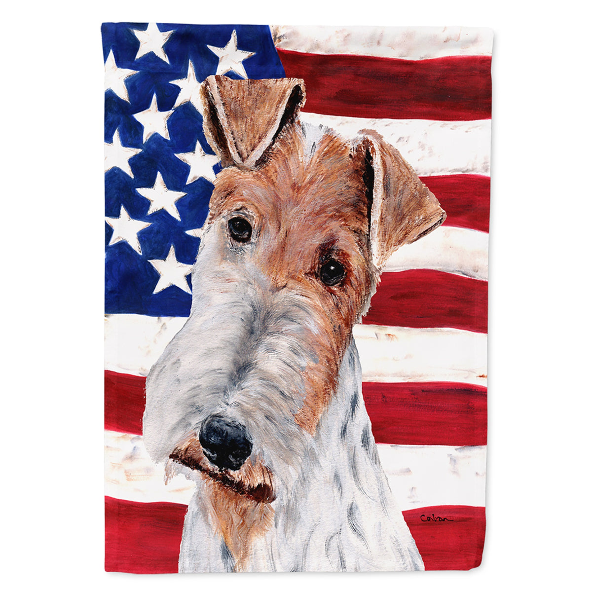 Wire Fox Terrier With American Flag Usa Flag Garden Size