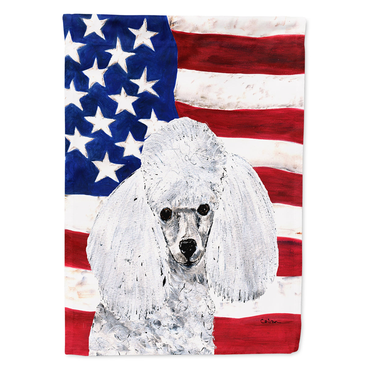 White Toy Poodle With American Flag Usa Flag Garden Size
