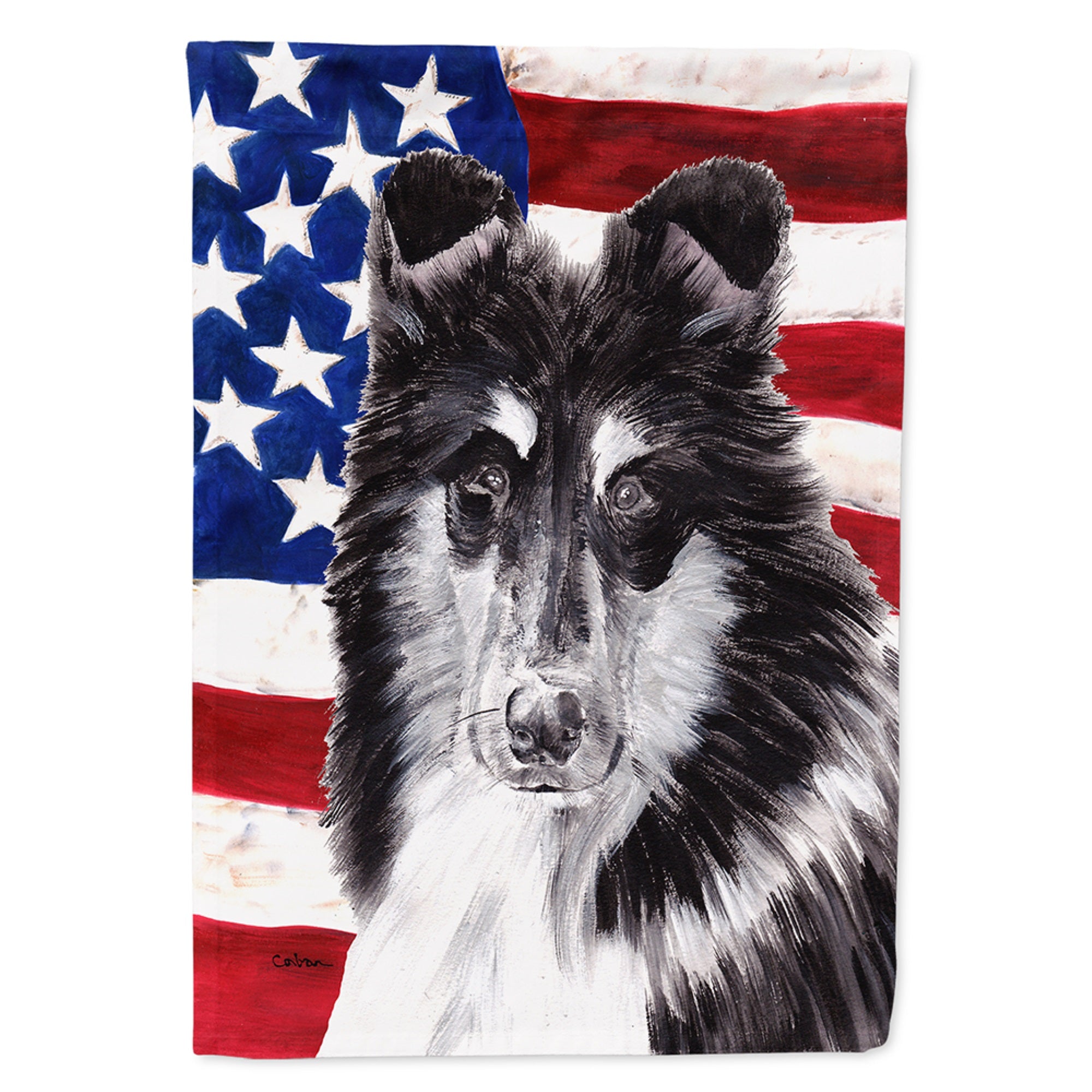Black And White Collie With American Flag Usa Flag Garden Size
