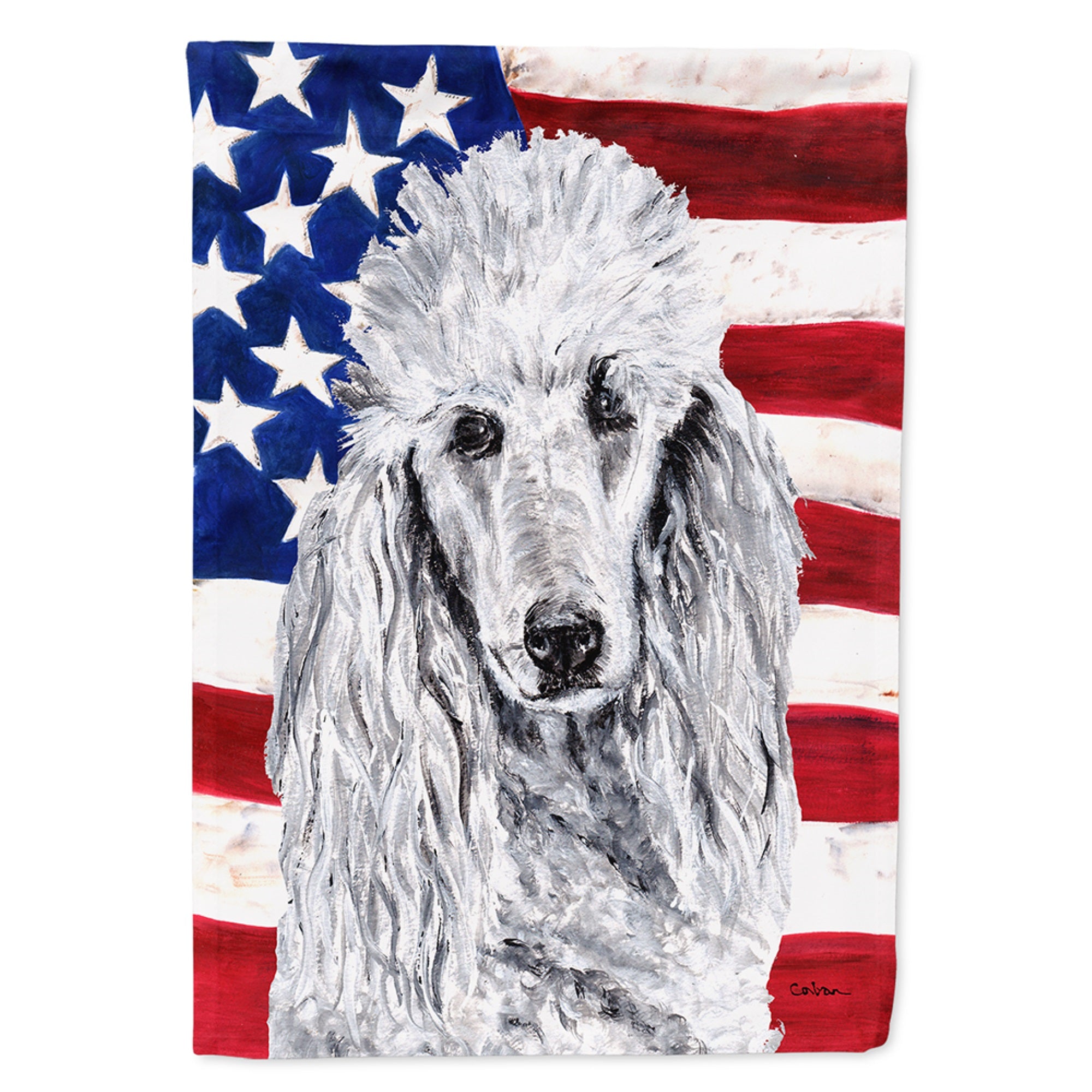 White Standard Poodle With American Flag Usa Flag Garden Size