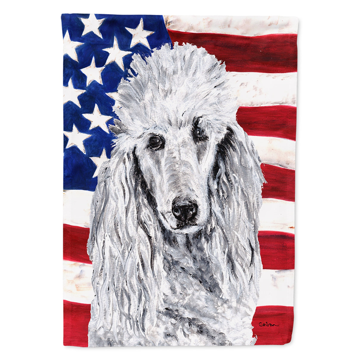 White Standard Poodle With American Flag Usa Flag Garden Size
