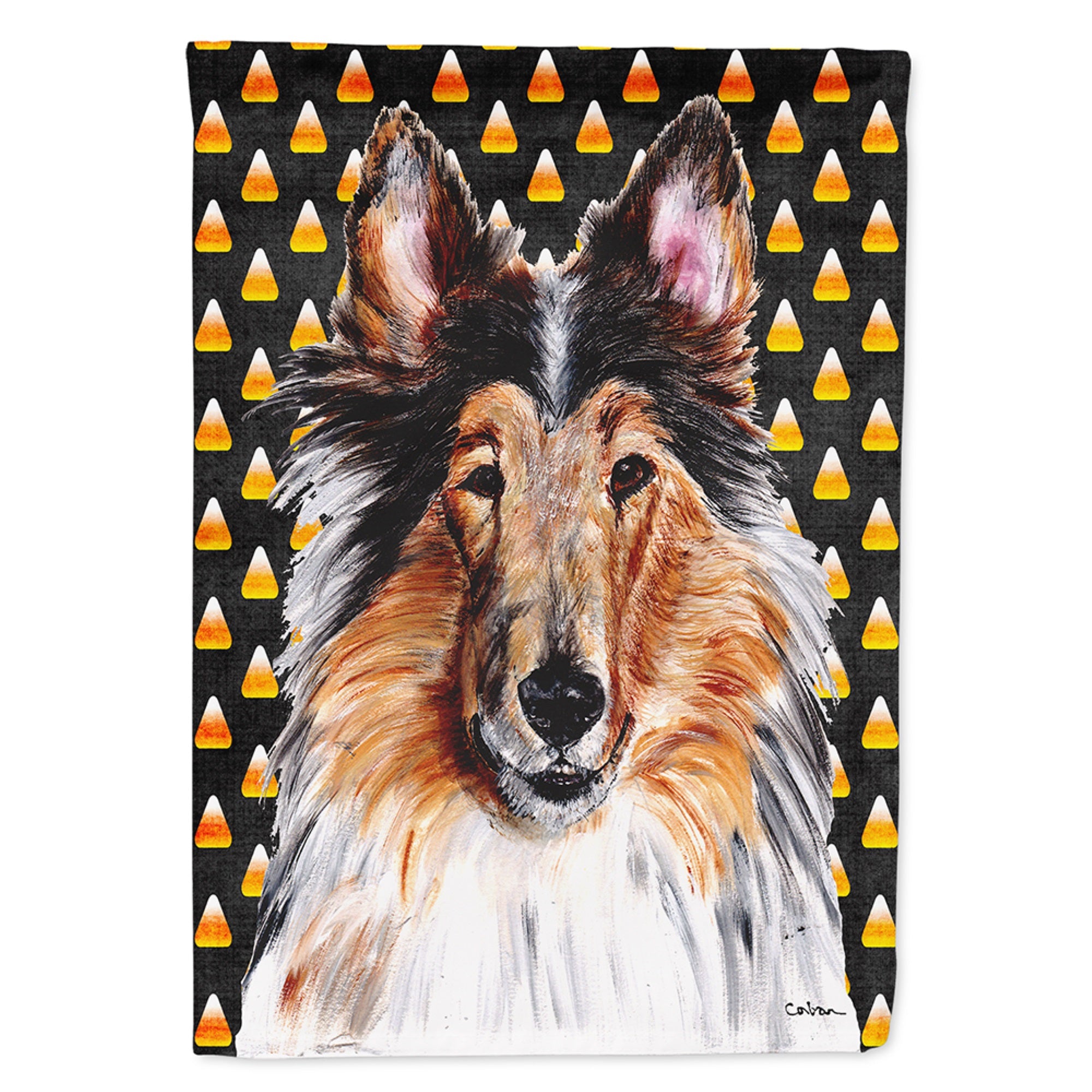 Collie Candy Corn Halloween Flag Garden Size