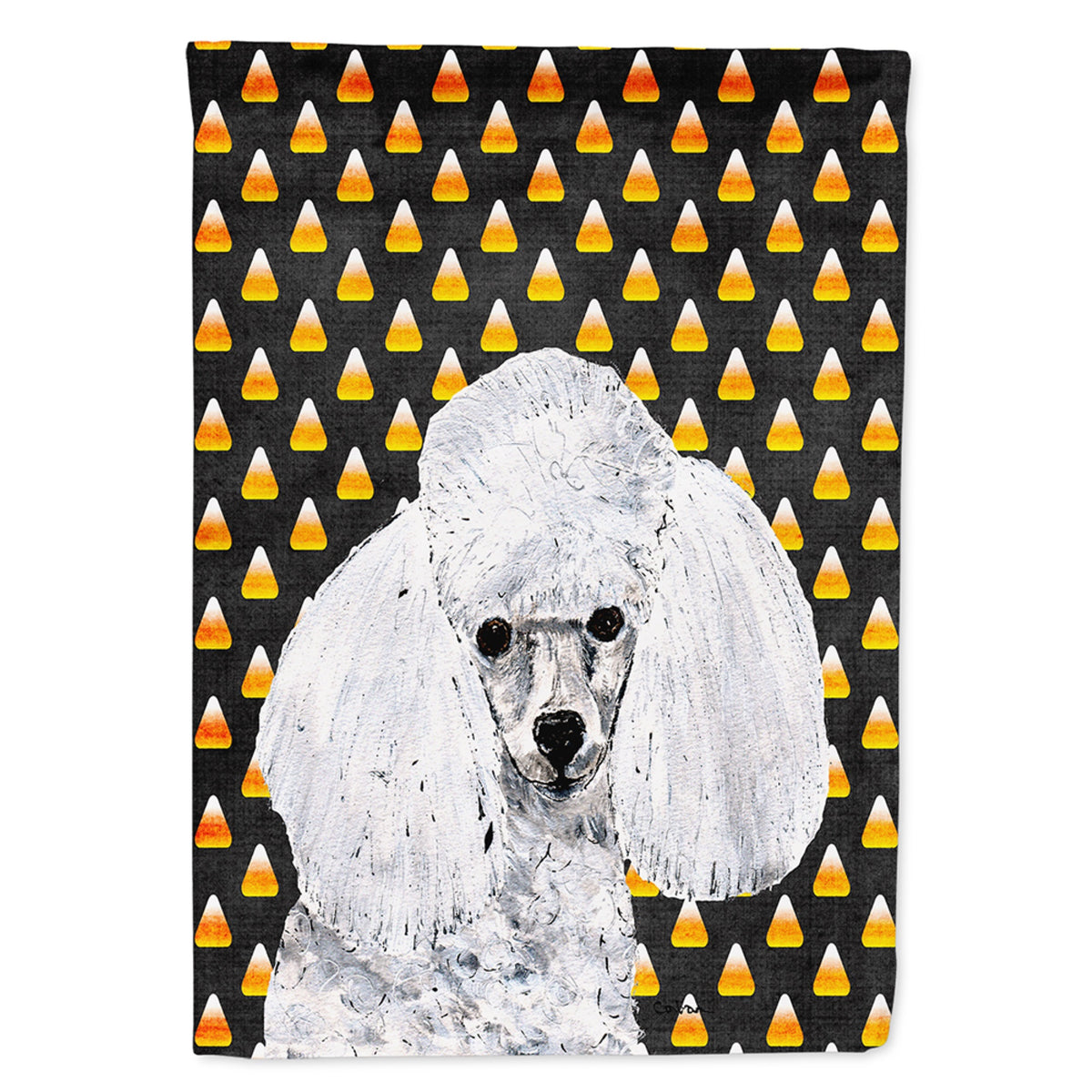 White Toy Poodle Candy Corn Halloween Flag Garden Size