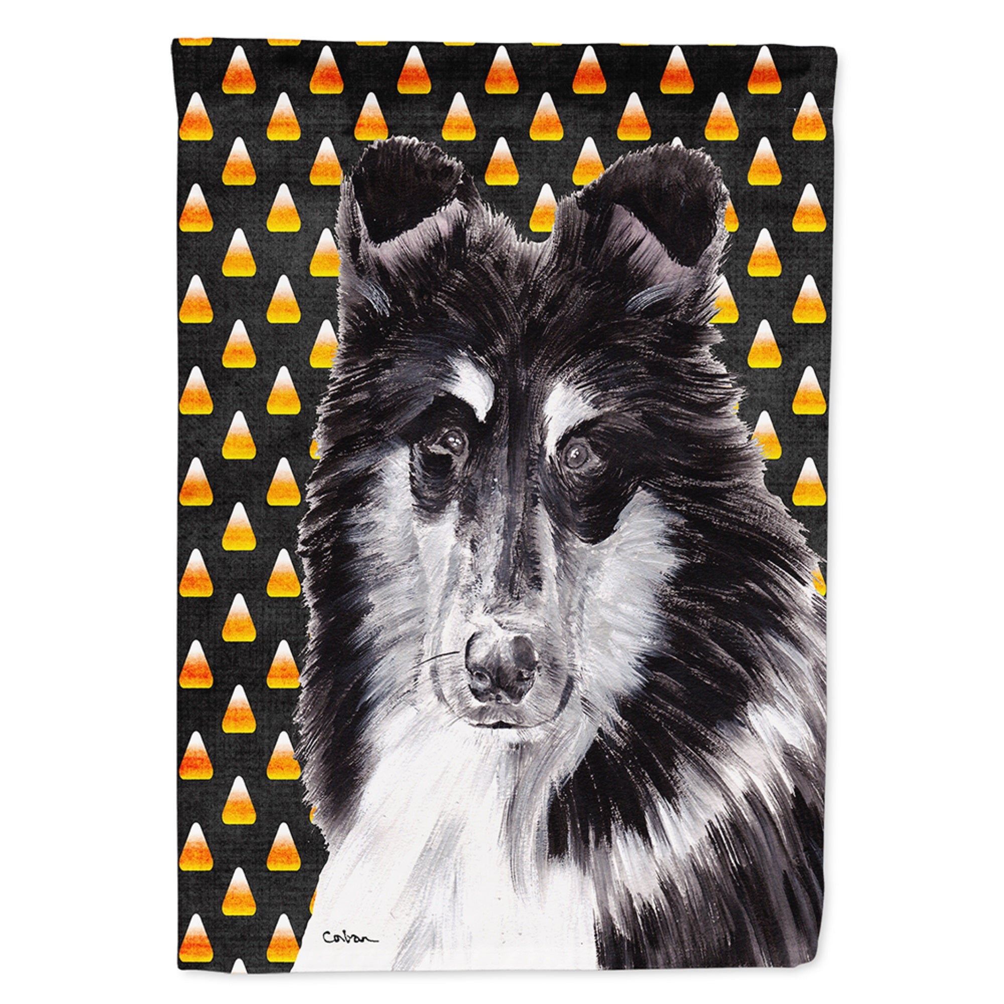 Black And White Collie Candy Corn Halloween Flag Garden Size