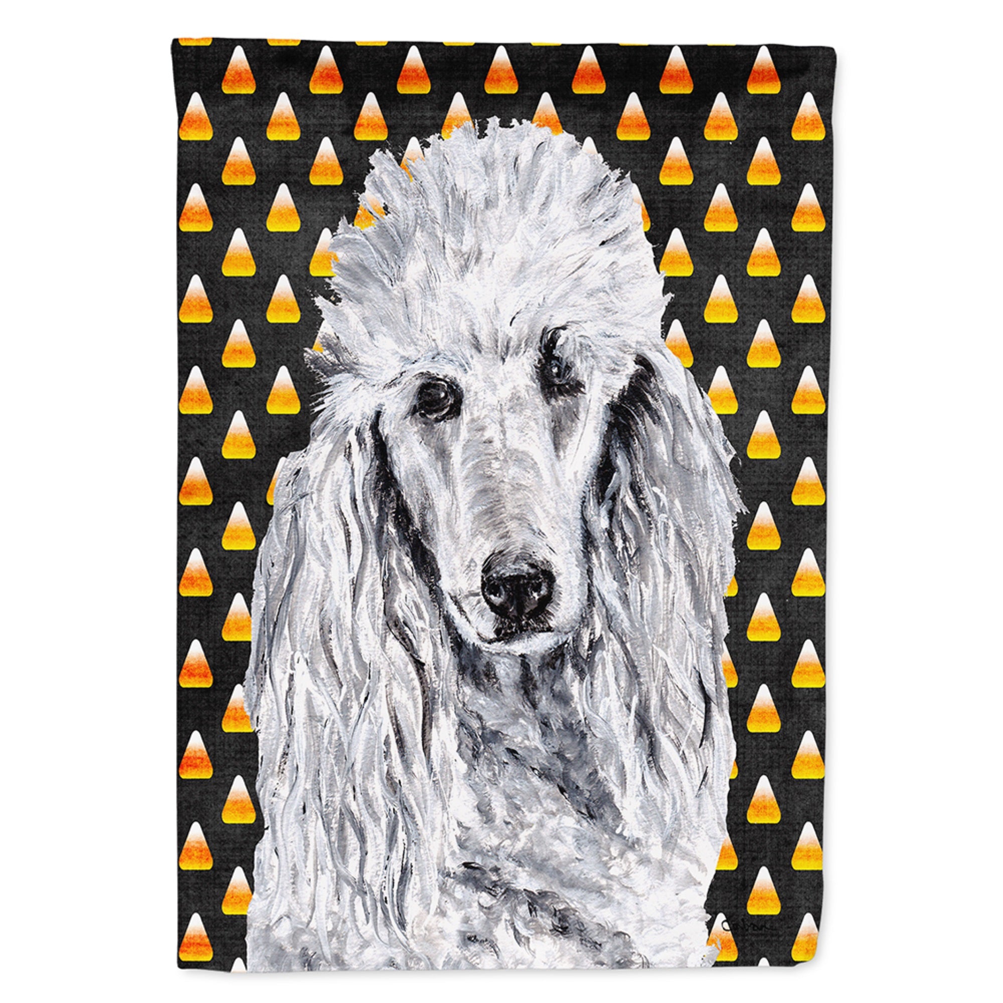 White Standard Poodle Candy Corn Halloween Flag Garden Size