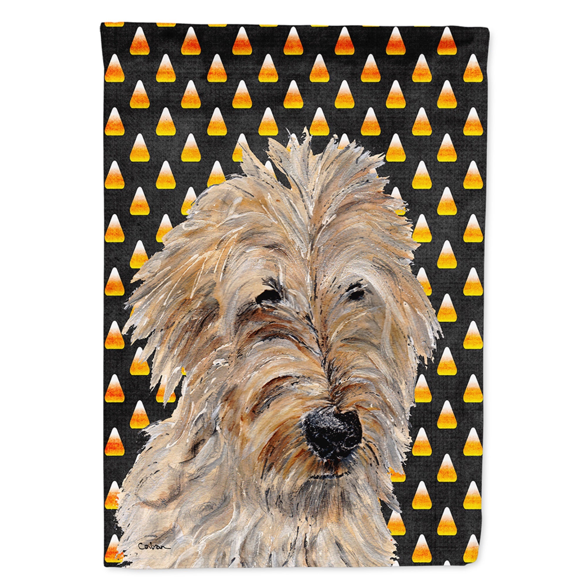 Golden Doodle 2 Candy Corn Halloween Flag Garden Size