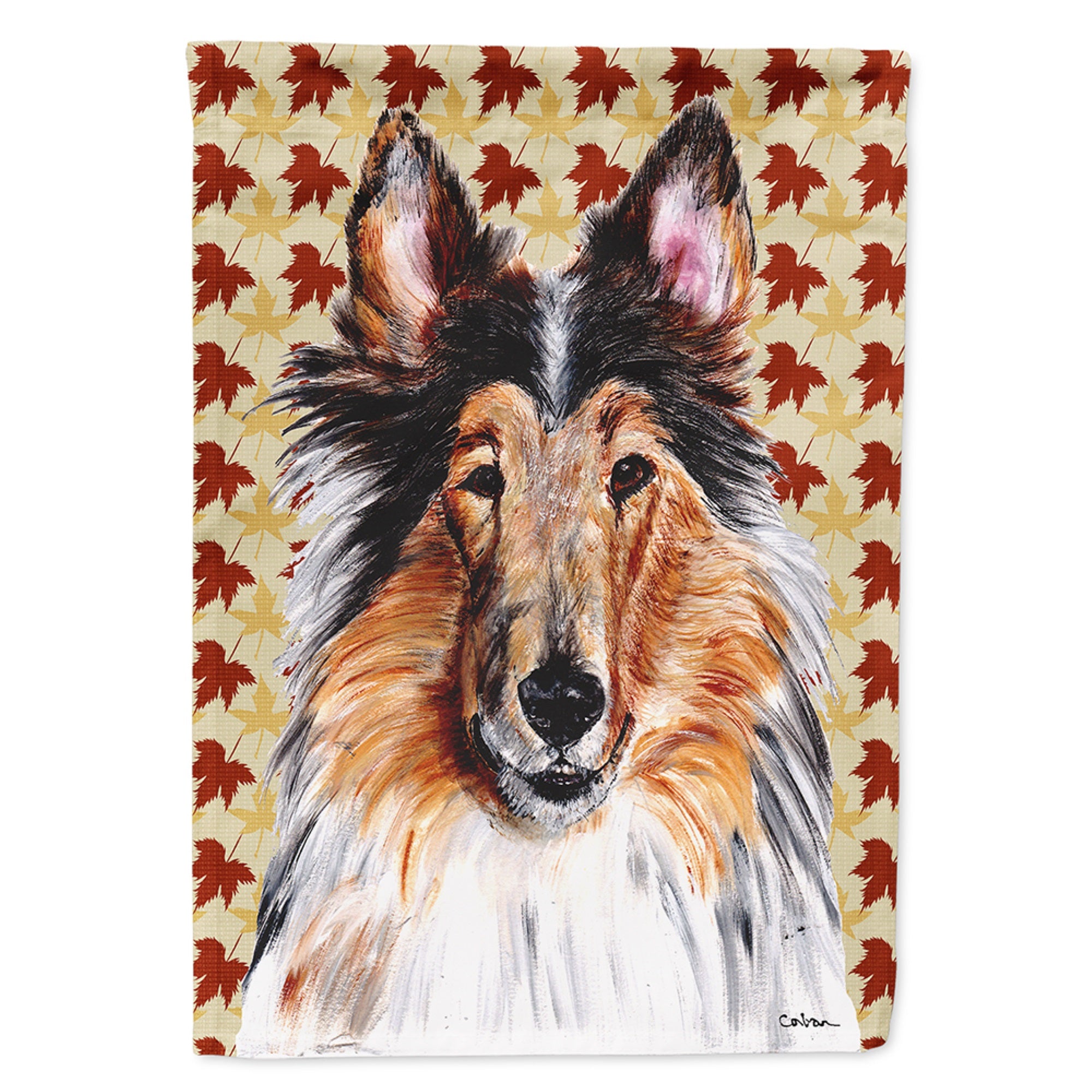 Collie Fall Leaves Flag Garden Size