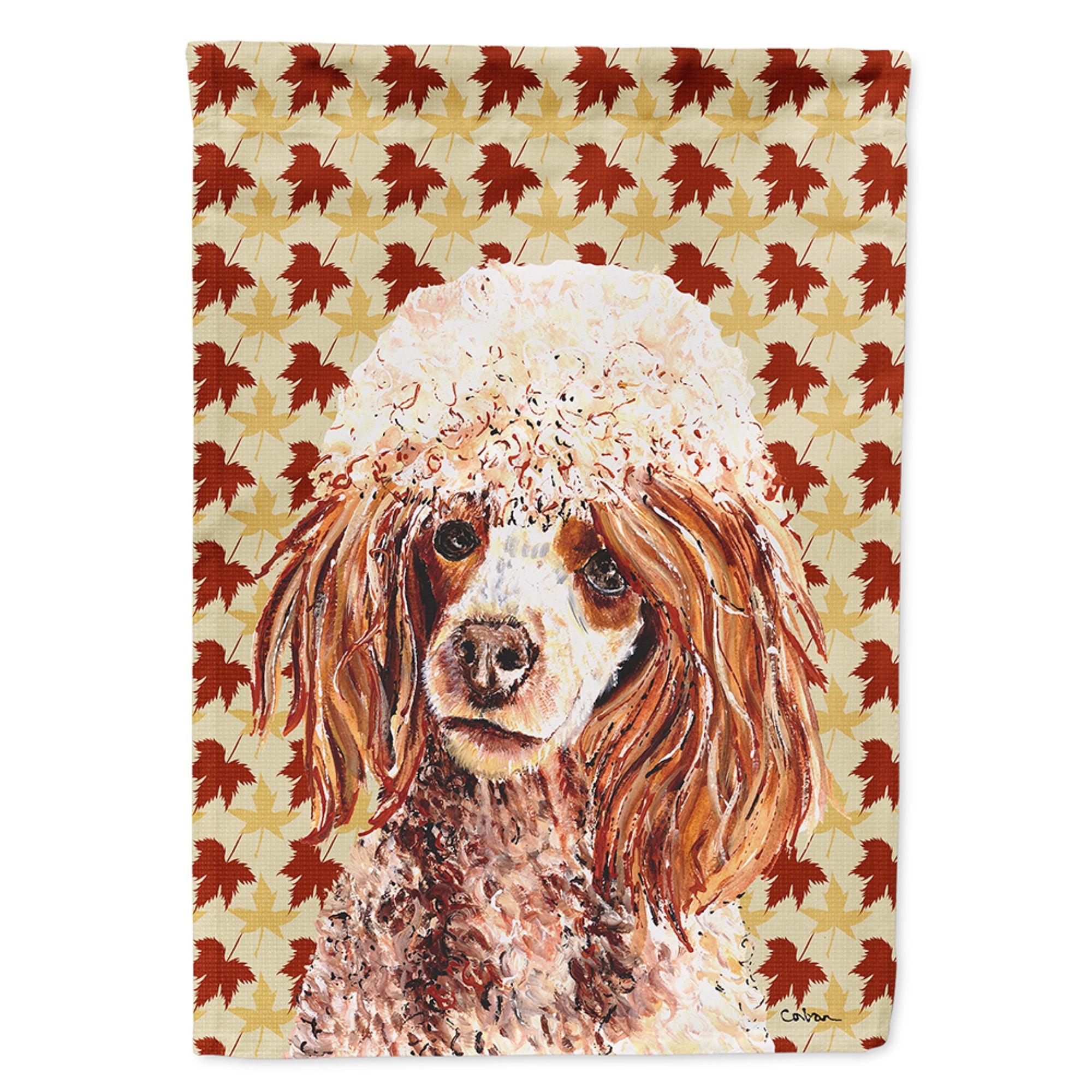 Red Miniature Poodle Fall Leaves Flag Garden Size