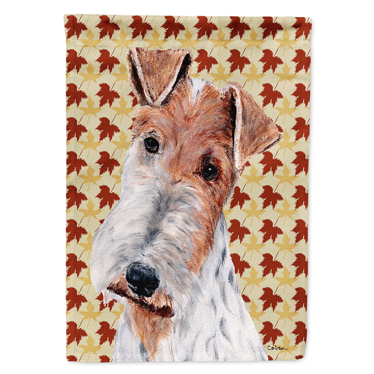 Wire Fox Terrier Fall Leaves Flag Garden Size