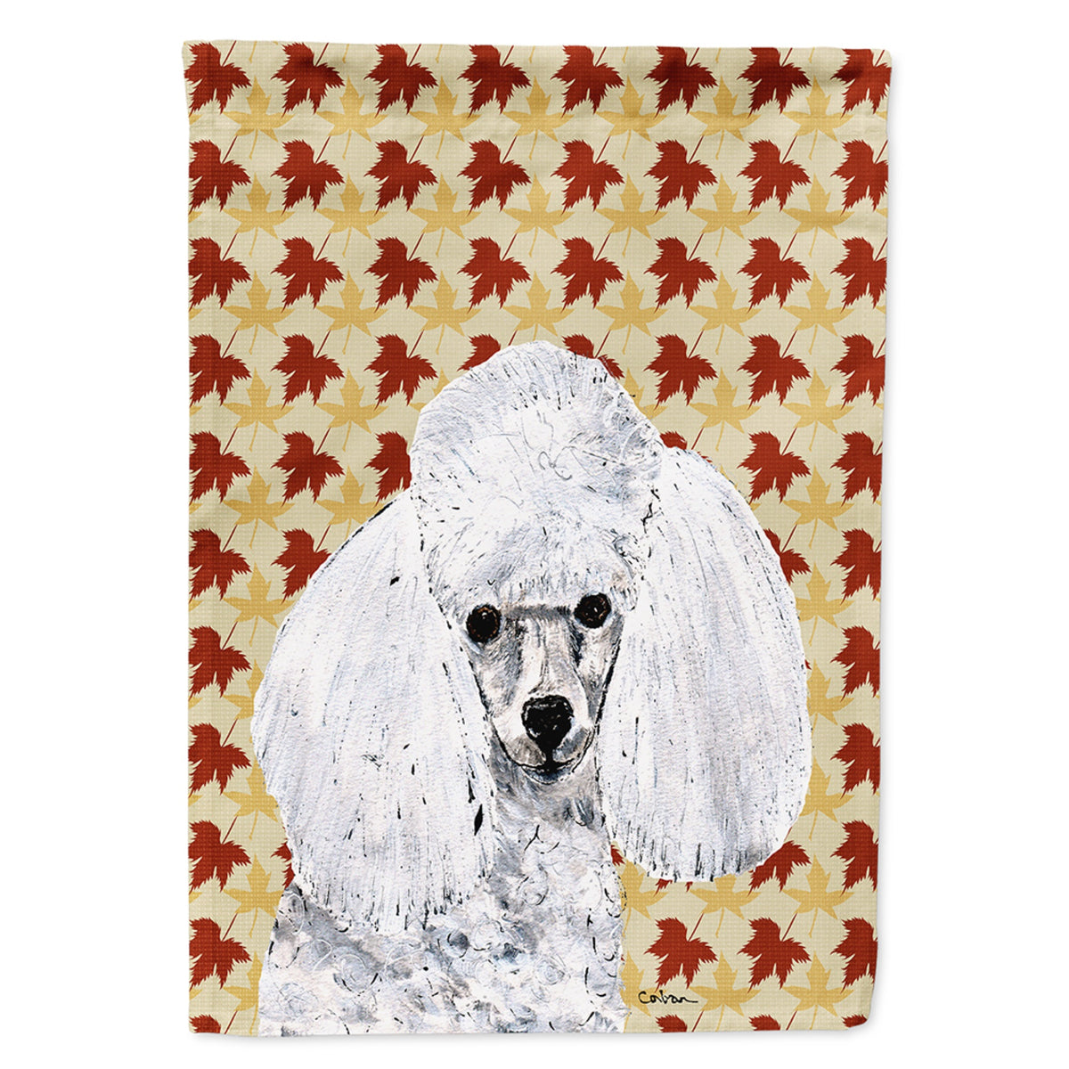 White Toy Poodle Fall Leaves Flag Garden Size