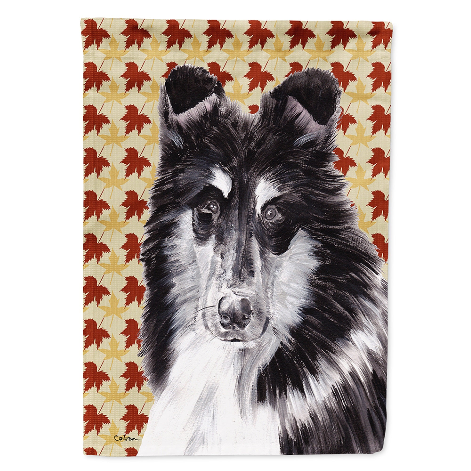 Black And White Collie Fall Leaves Flag Garden Size