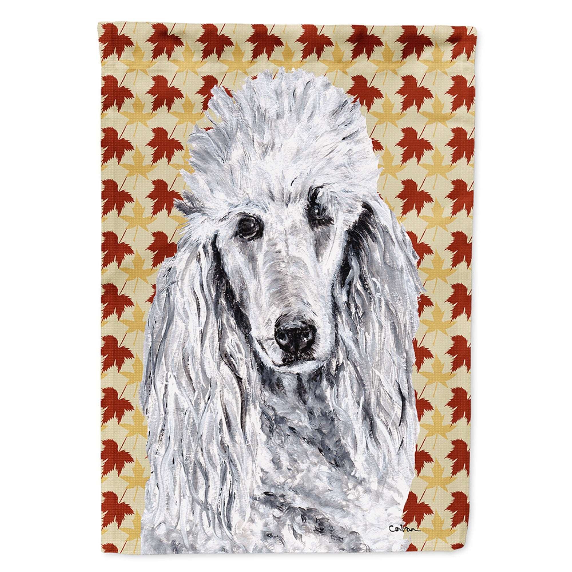 White Standard Poodle Fall Leaves Flag Garden Size