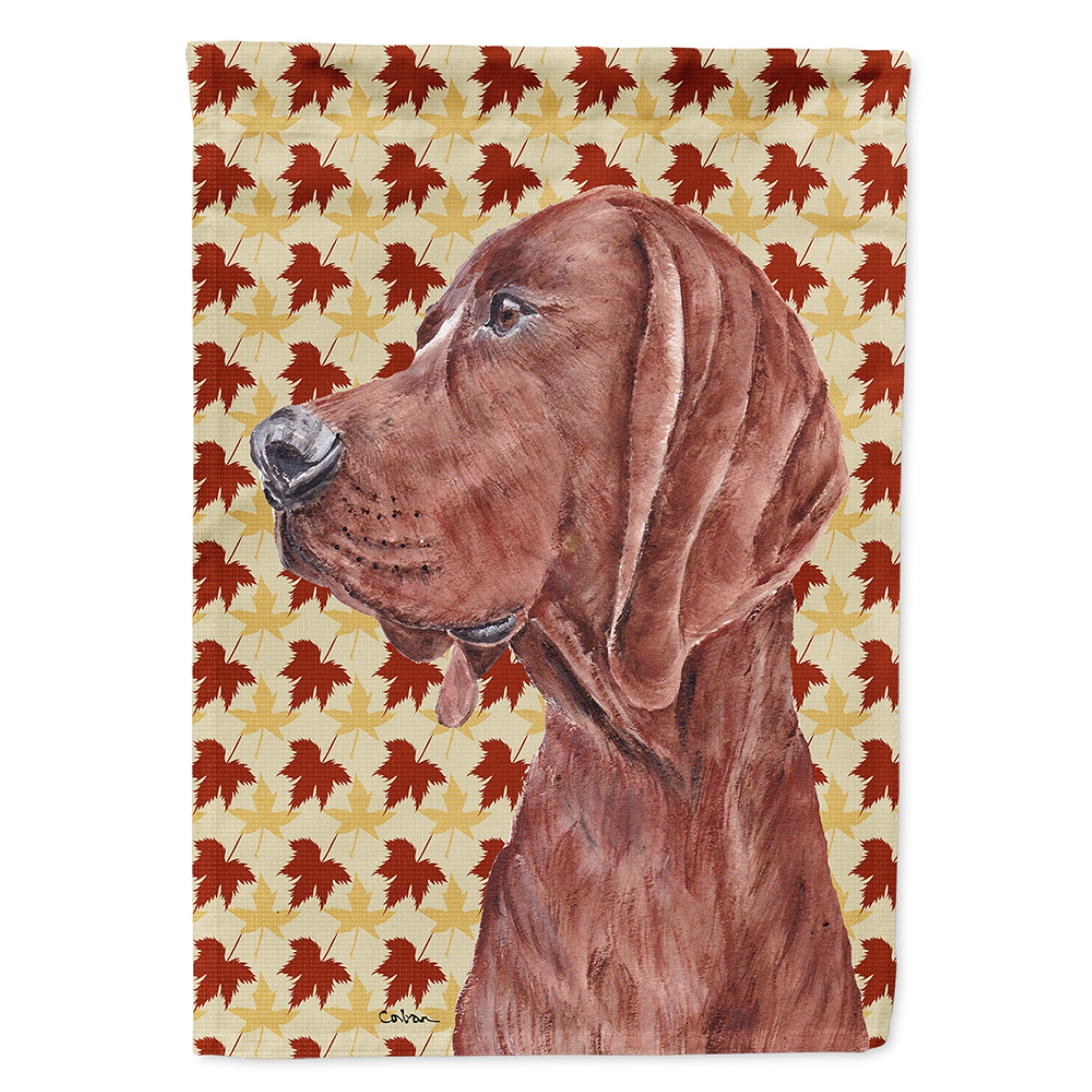 Redbone Coonhound Fall Leaves Flag Garden Size
