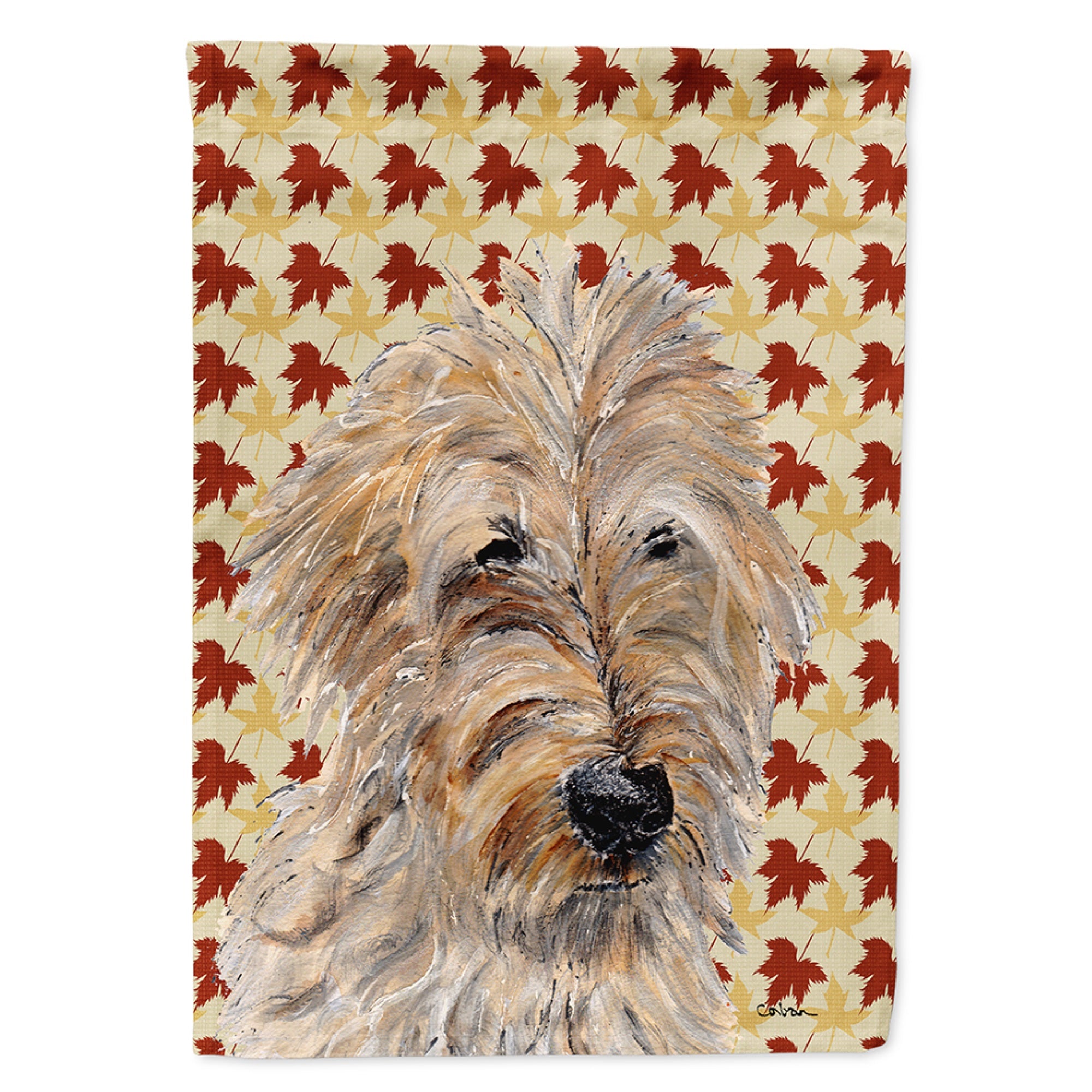 Golden Doodle 2 Fall Leaves Flag Garden Size