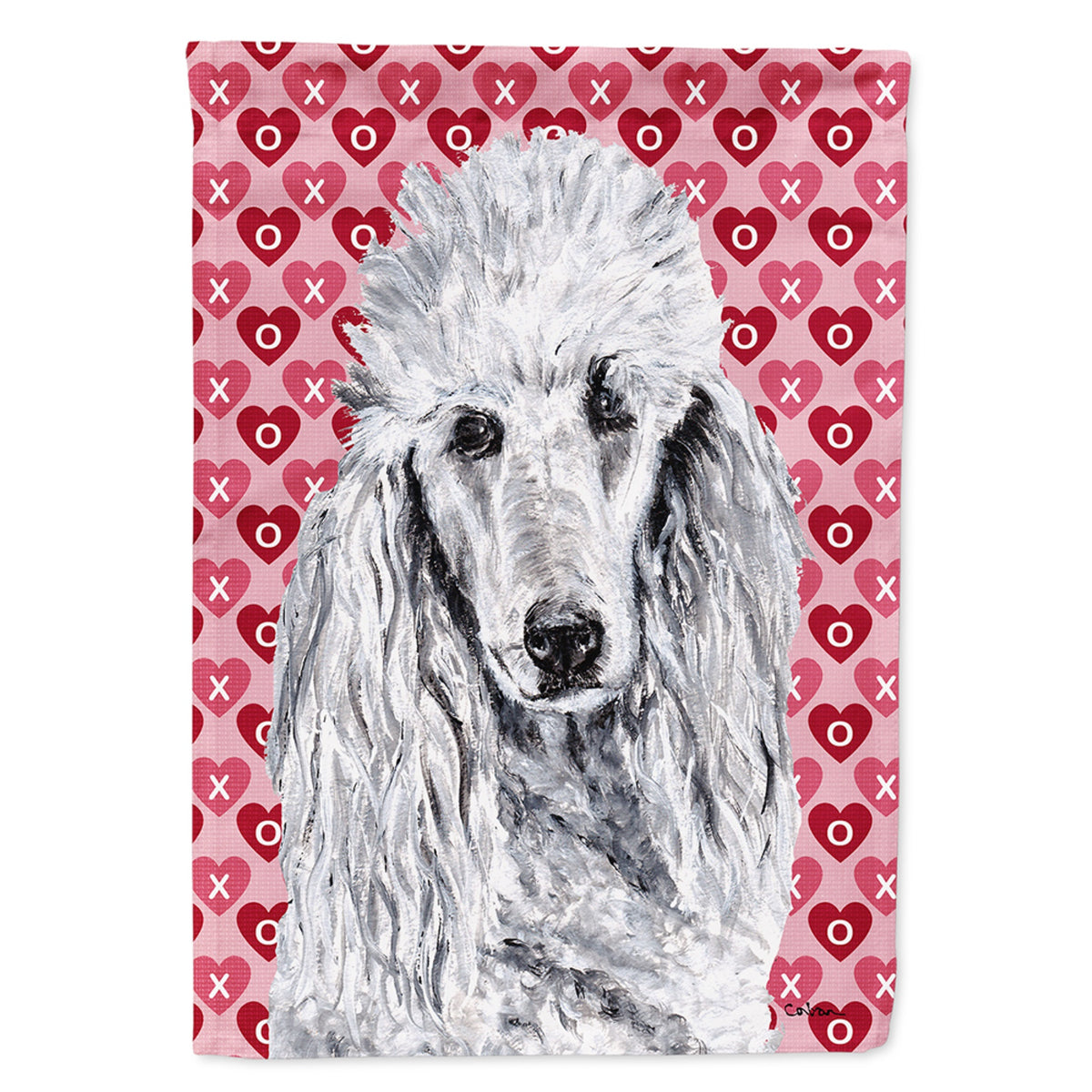 White Standard Poodle Hearts And Love Flag Garden Size