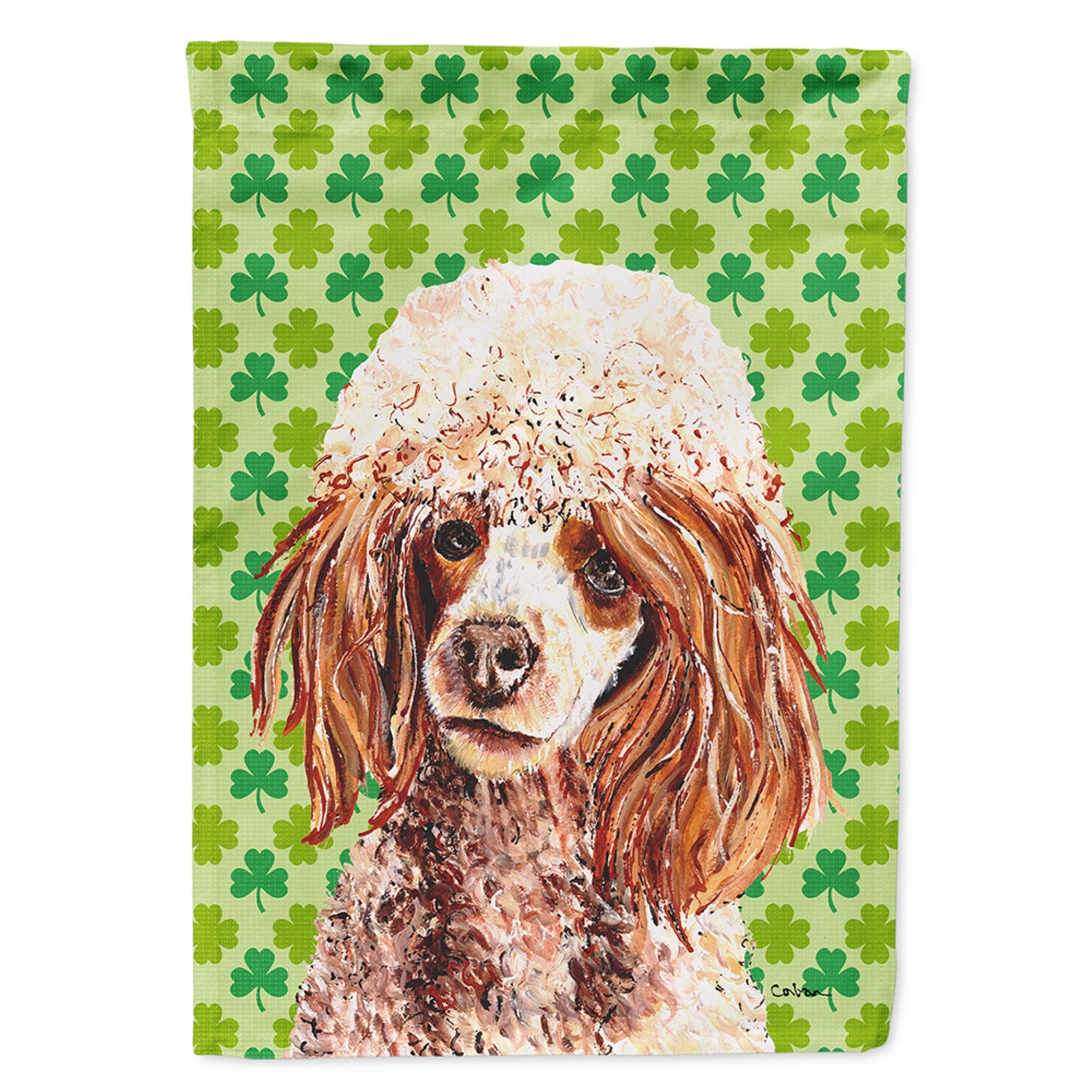 Red Miniature Poodle Lucky Shamrock St. Patrick'S Day Flag Garden Size