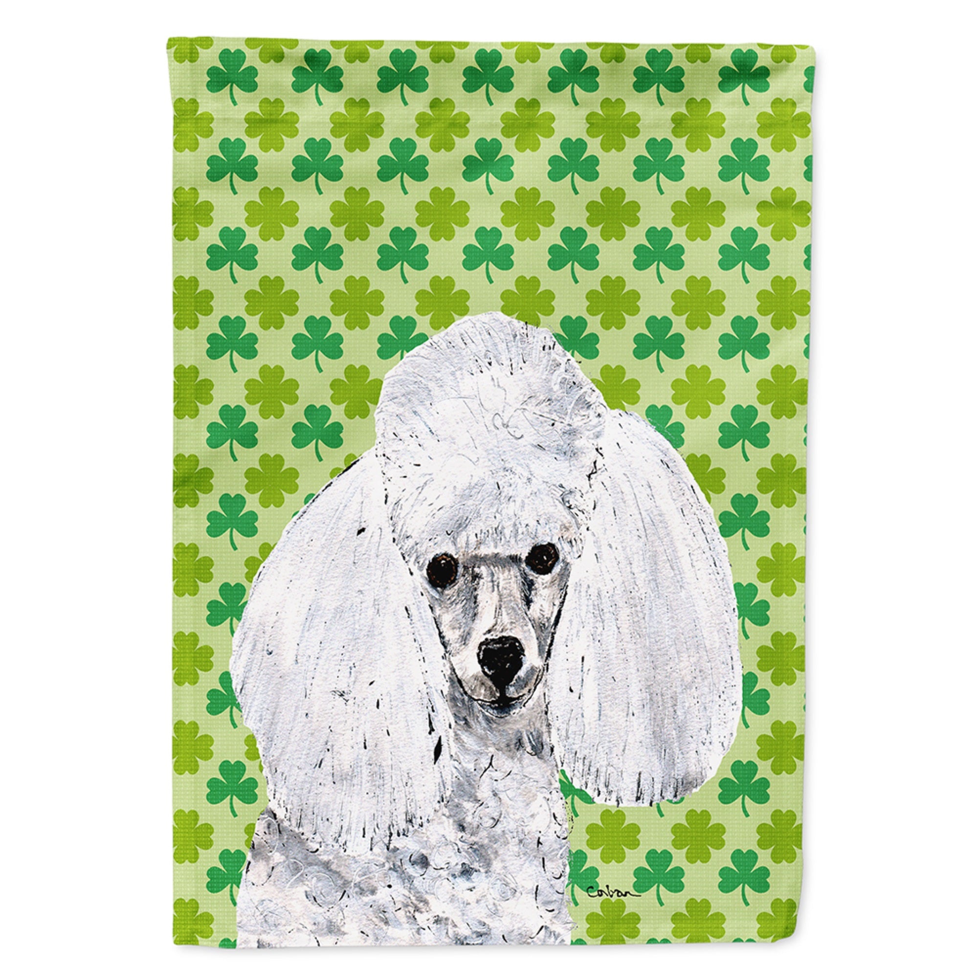 White Toy Poodle Lucky Shamrock St. Patrick'S Day Flag Garden Size