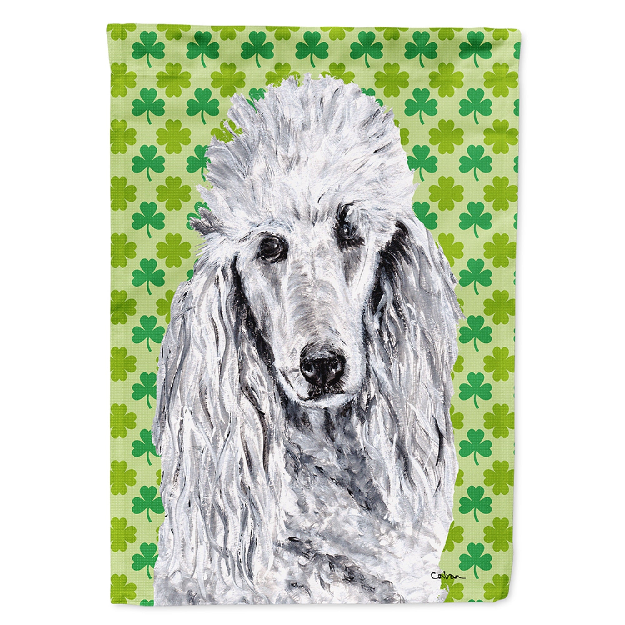 White Standard Poodle Lucky Shamrock St. Patrick'S Day Flag Garden Size