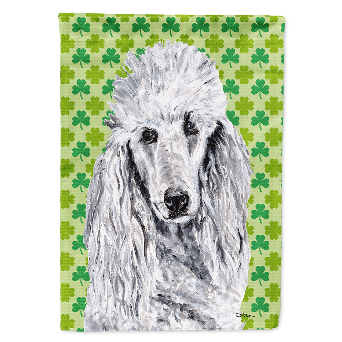 White Standard Poodle Lucky Shamrock St. Patrick'S Day Flag Garden Size