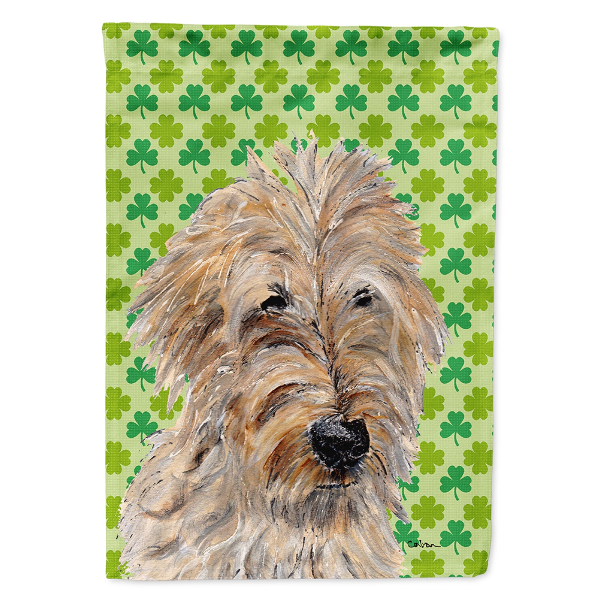 Golden Doodle 2 Lucky Shamrock St. Patrick'S Day Flag Garden Size