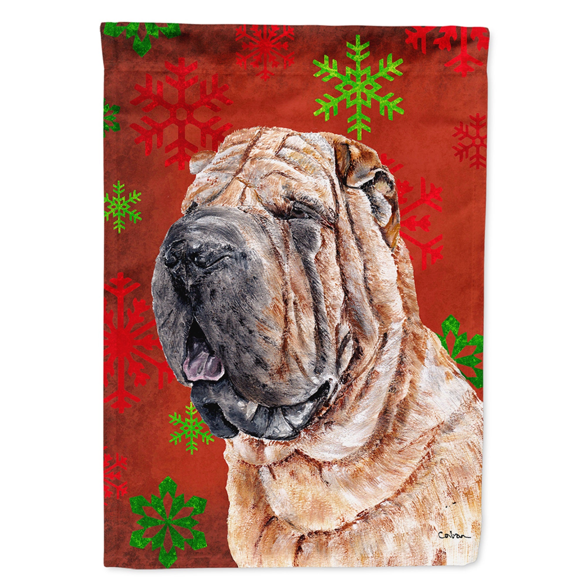 Shar Pei Red Snowflakes Holiday Flag Garden Size