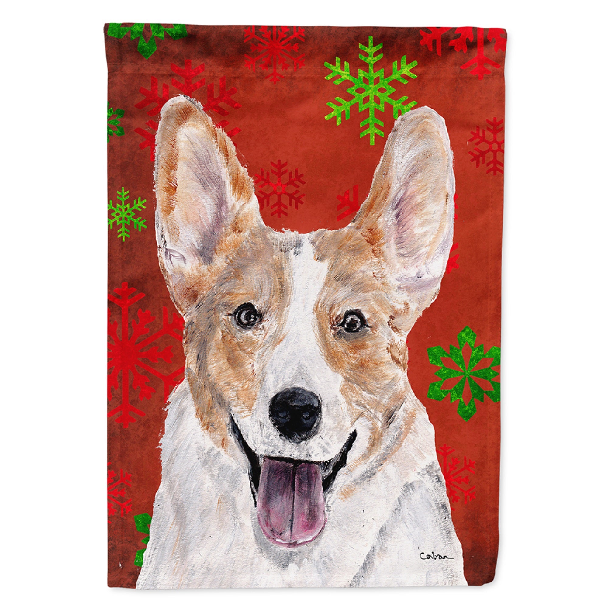 Cardigan Corgi Red Snowflakes Holiday Flag Garden Size