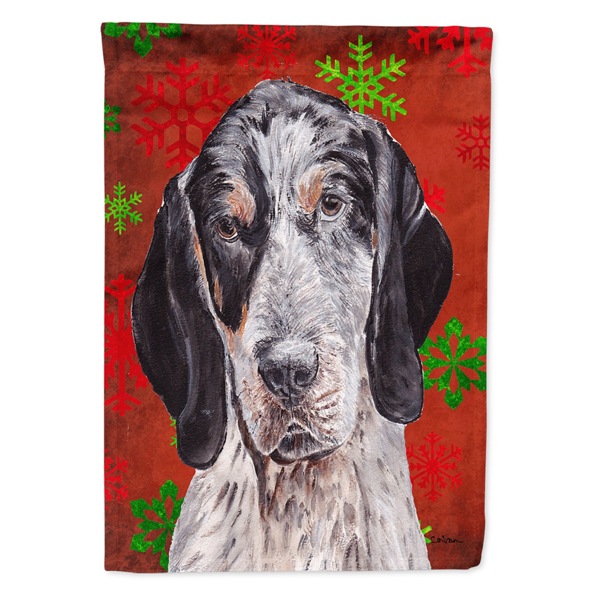 Blue Tick Coonhound Red Snowflakes Holiday Flag Garden Size