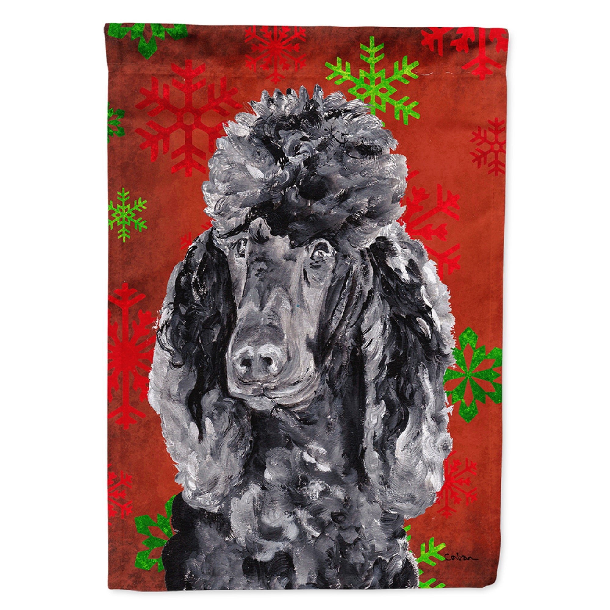 Black Standard Poodle Red Snowflakes Holiday Flag Garden Size